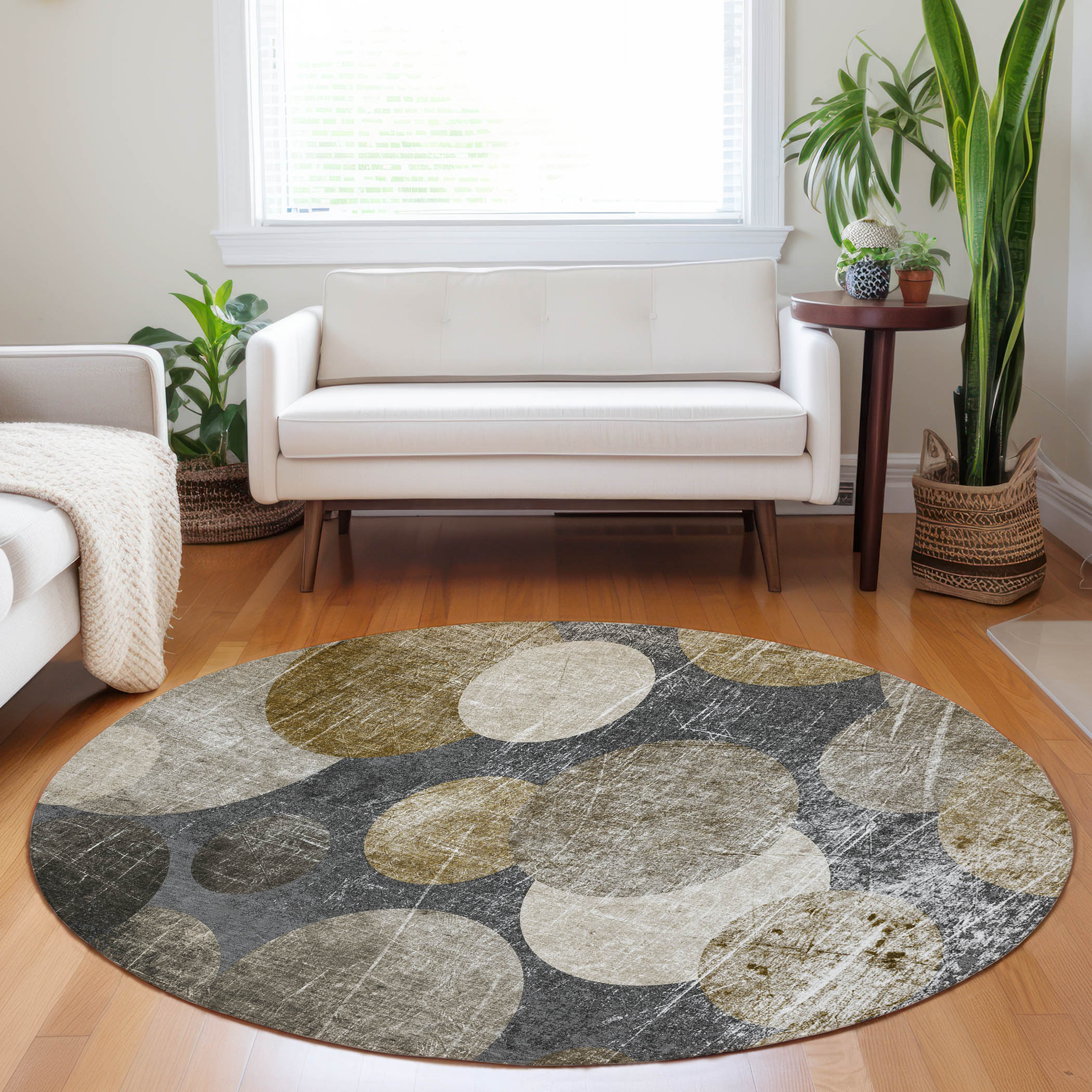Addison Rugs ACN556BR8RO Chantille ACN556BR 8 x 8 (ft) Polyester Brown Round Indoor/Outdoor Geometric Machine washable Area rug