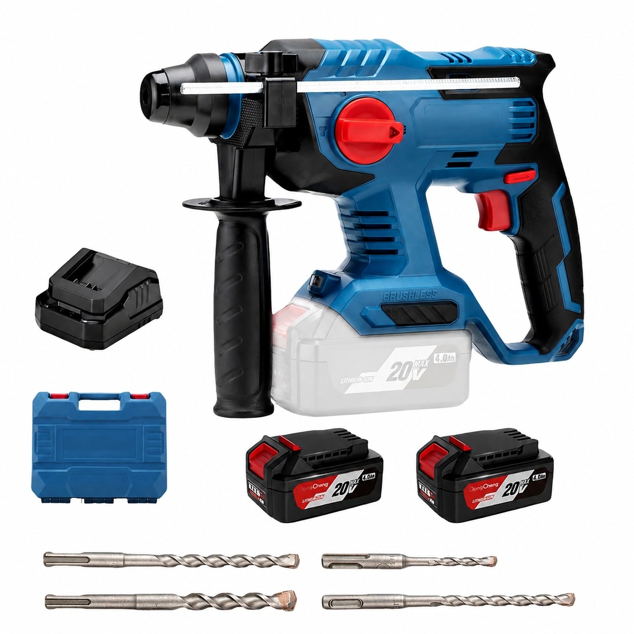 Adrinfly 20V Max Brushless Rotary Hammer Drill 7 8 SDS Plus 2 1 Joules Impact 4 Modes 4500 BPM Cordless with Two 4 0Ah power cells Fast Charger #LAD0817D092