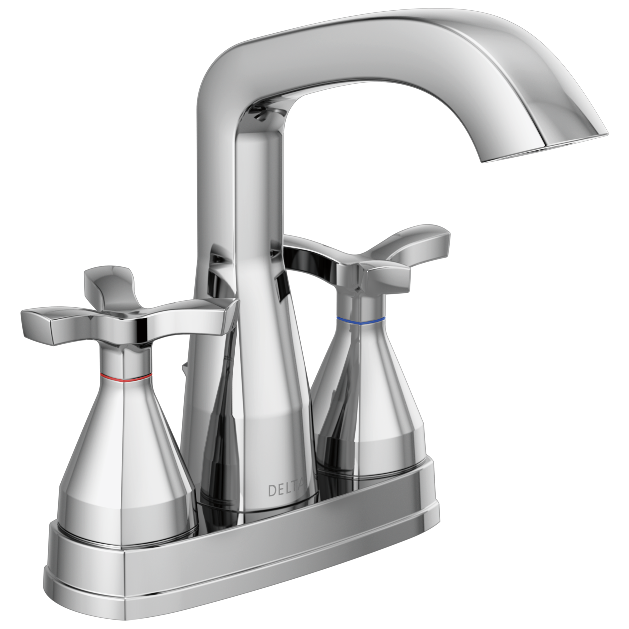 Delta 257766-MPU-DST Stryke Chrome 4-in centerset 2-handle WaterSense Mid-arc Residential Handle Bathroom Sink Faucet with Drain