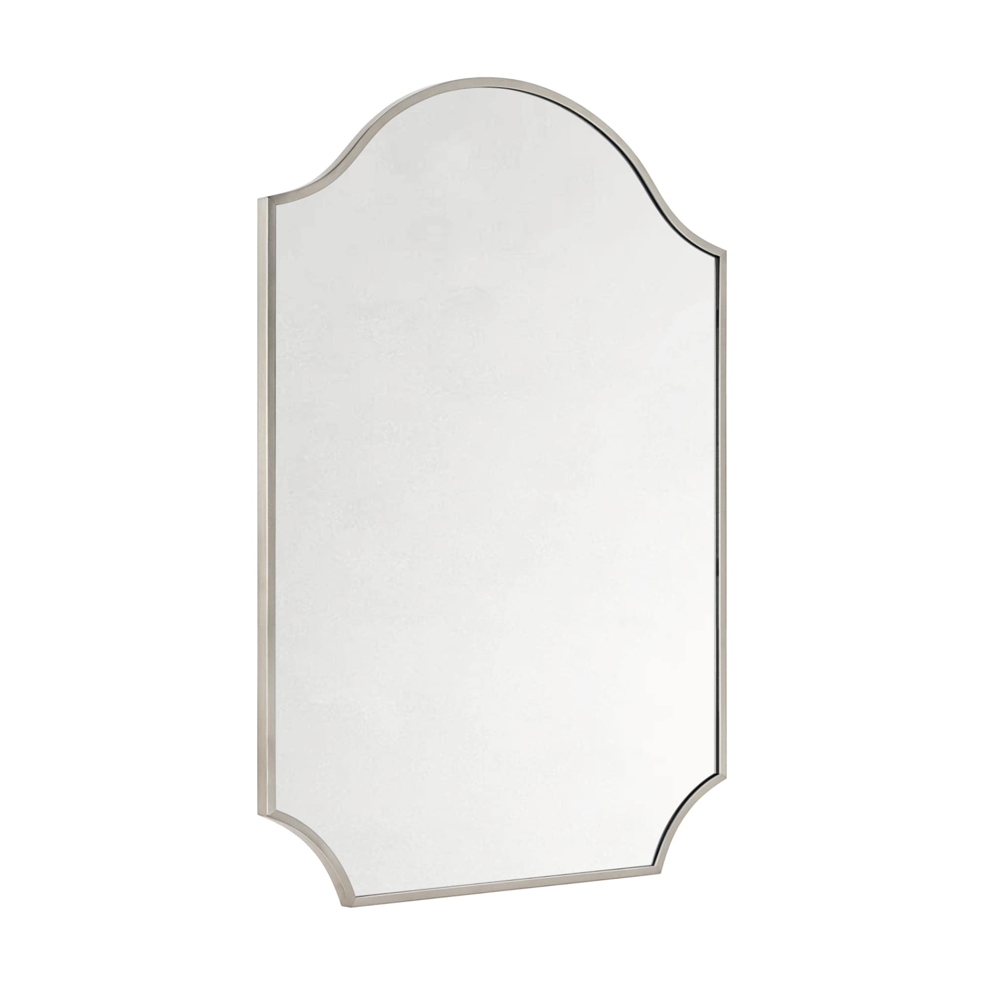 TEHOME  24-in x 32-in Arched Stainless Steel Framed Wall Mounted Bathroom Vanity Mirror in Polished Nickel