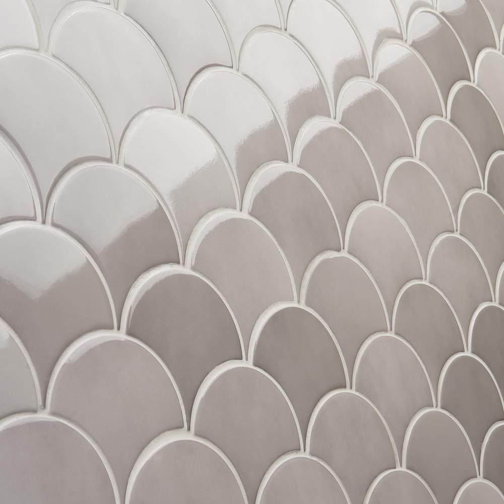 Tidewater Gray Polished Ceramic Fish Scale Wall Tile
