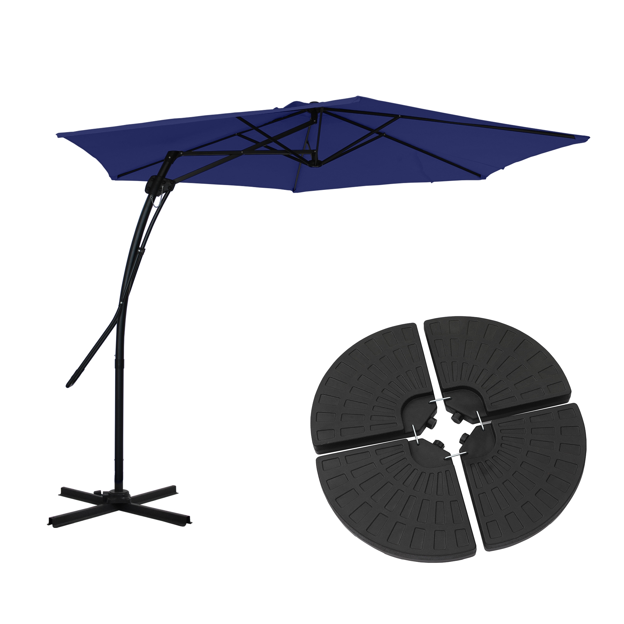 Dimakai DK-0104YG365 10-ft Steel Navy No-tilt Offset Patio Umbrella with Base