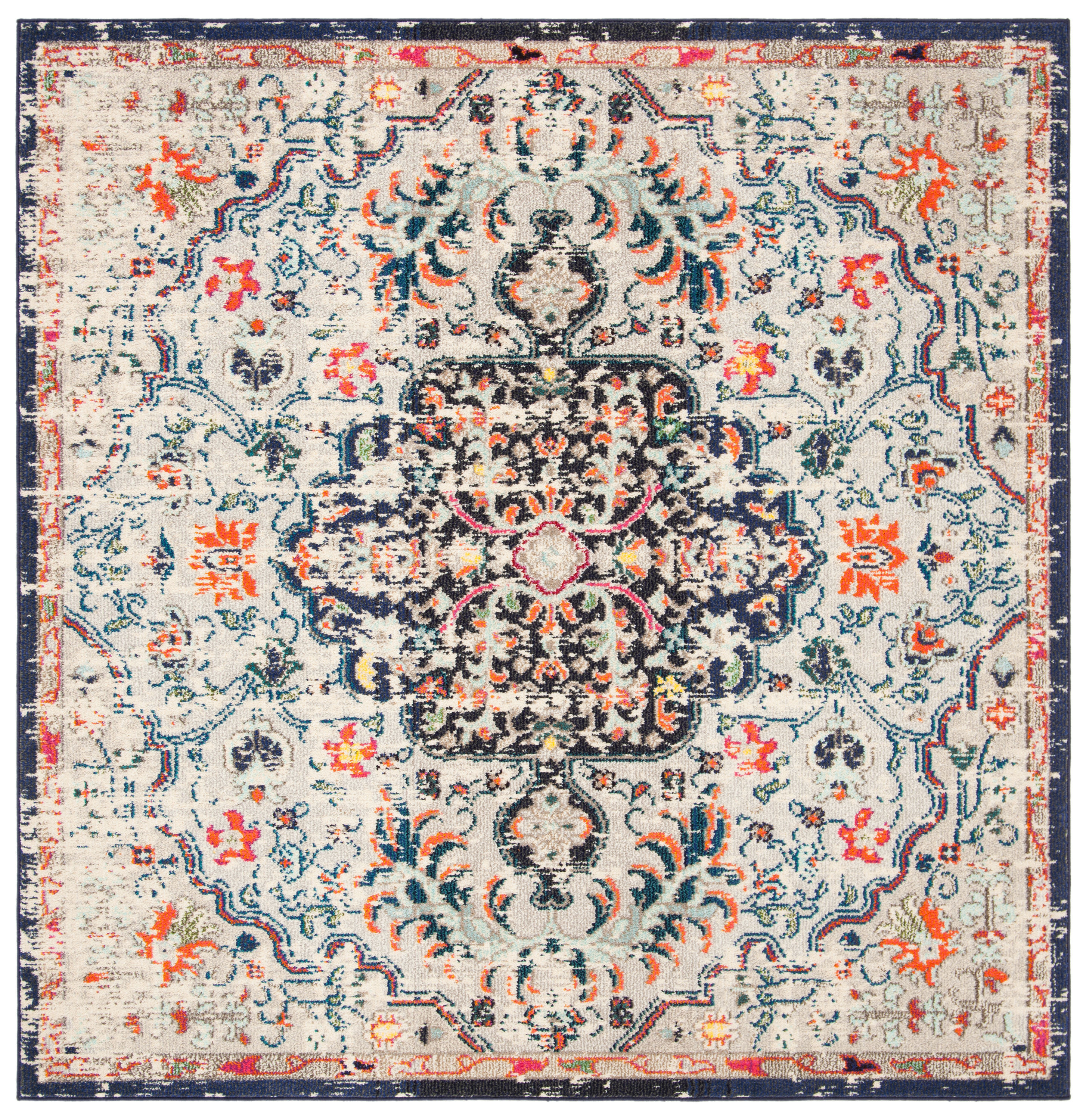 Safavieh MAD447B-9SQ Madison 9 x 9 (ft) Loomed Polypropylene Beige/Black Square Indoor Distressed/Overdyed Vintage Area rug