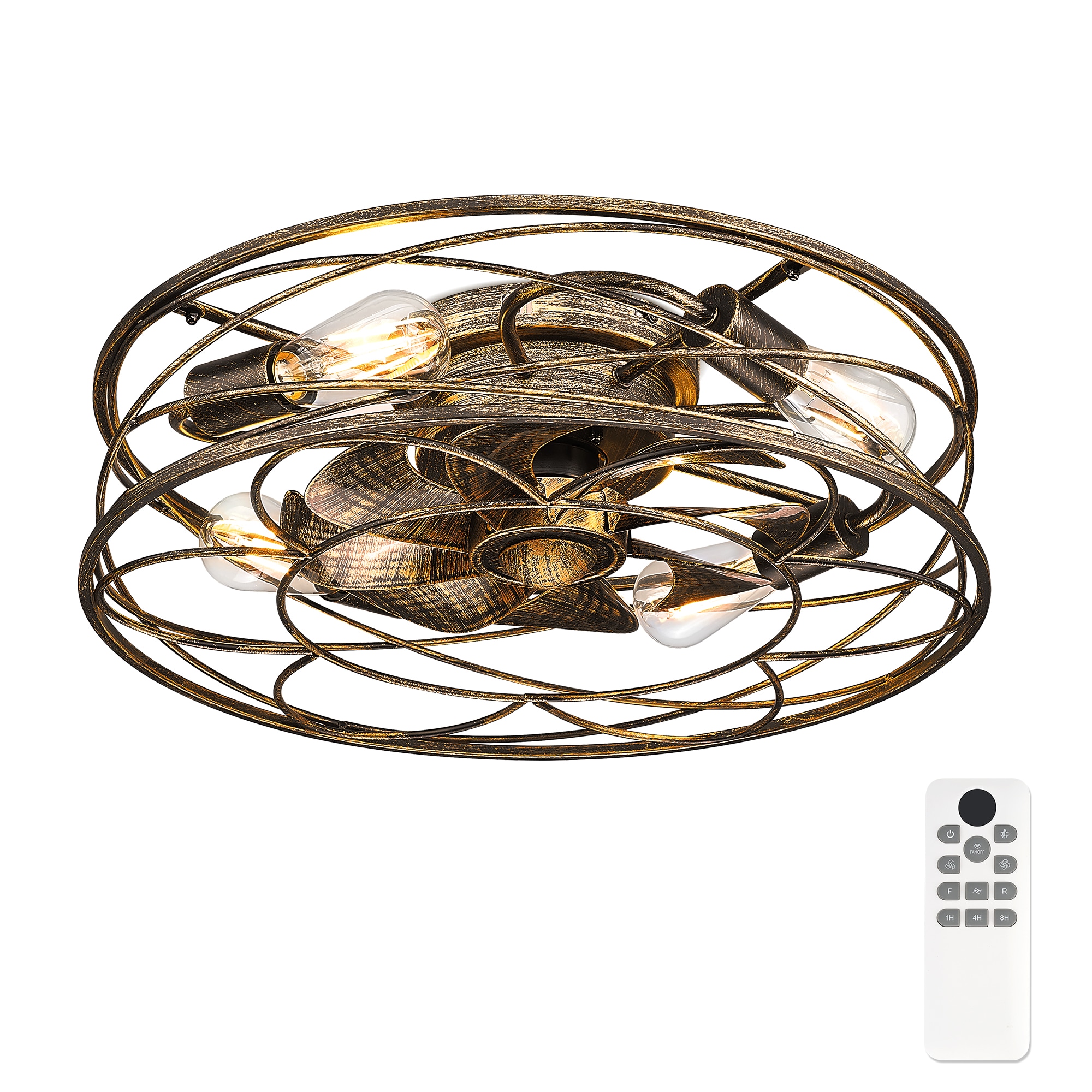 LTMATE LT-DCF203-BKG20 JAZAVA 19.7-in Flush Mount Black Gold with hydrographic printing Blades Cage Ceiling Fan With Light - Remote Included ( 8 -Blade )