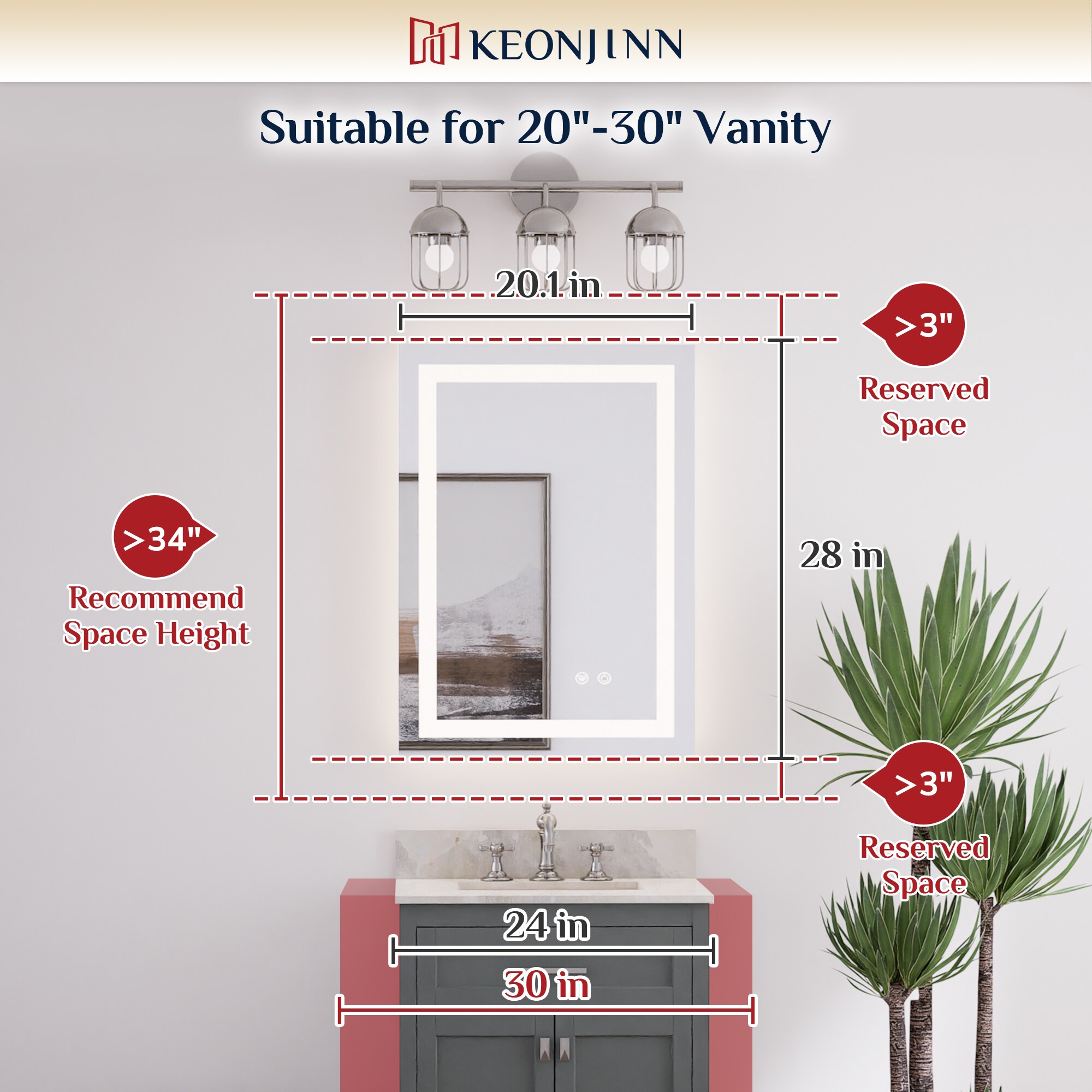 Keonjinn LW-ZBGFXFJ-5171F Framed-Bath-Mirrors - View #3