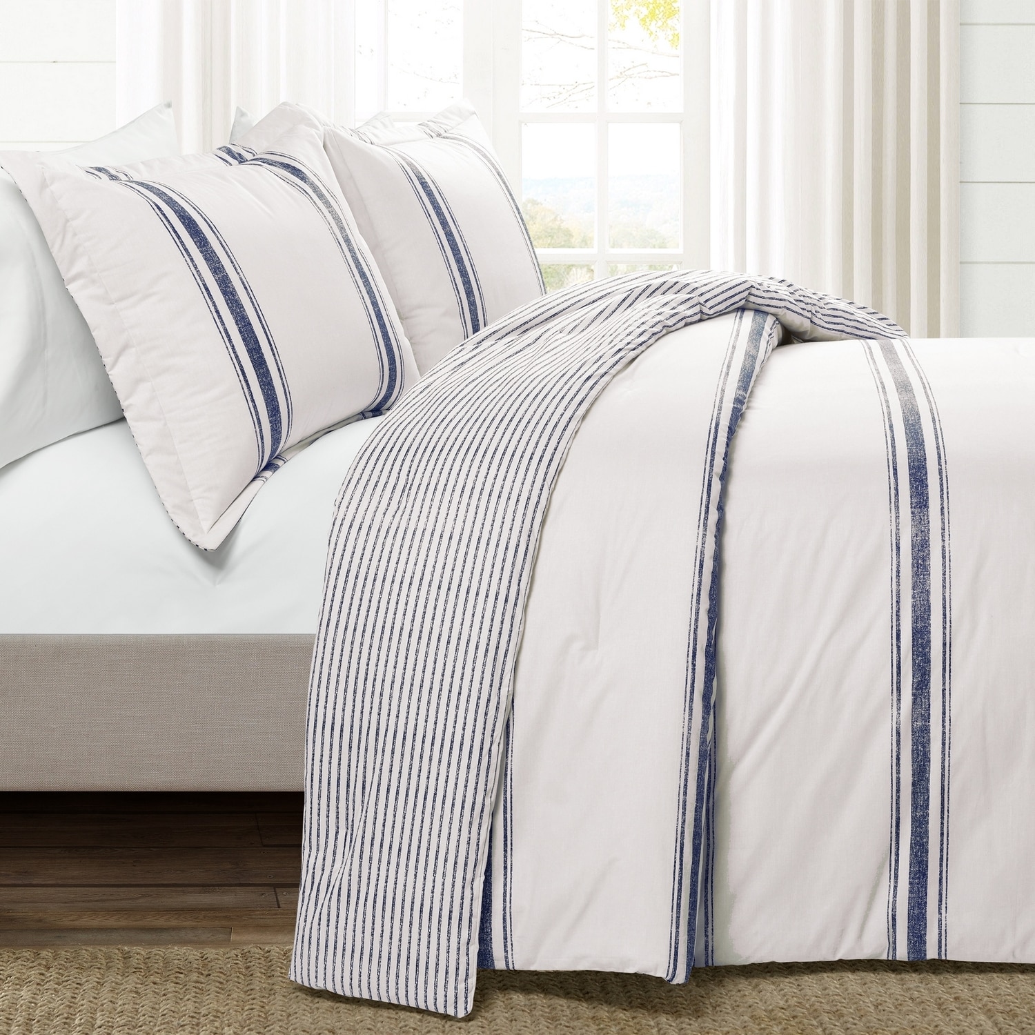 California King Navy Cotton Reversible Comforter Set