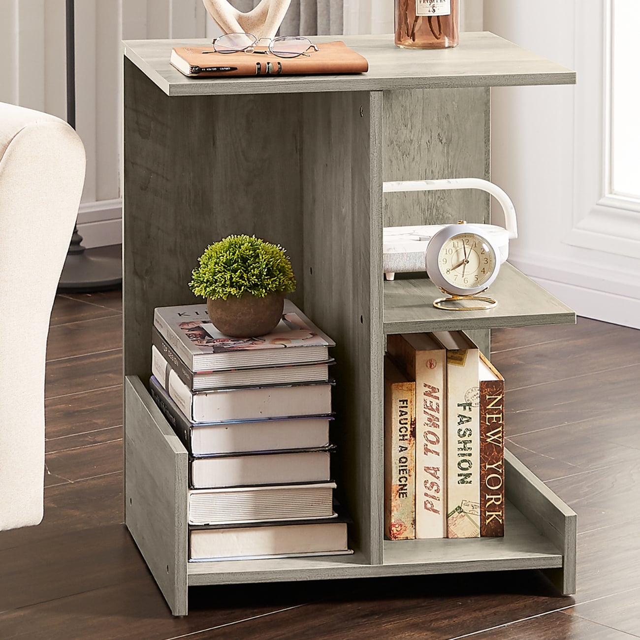 HomeRoots 4000482852 18.9-Inches W x 25.6-Inches H Gray Wood veneer Rectangular Modern End Table