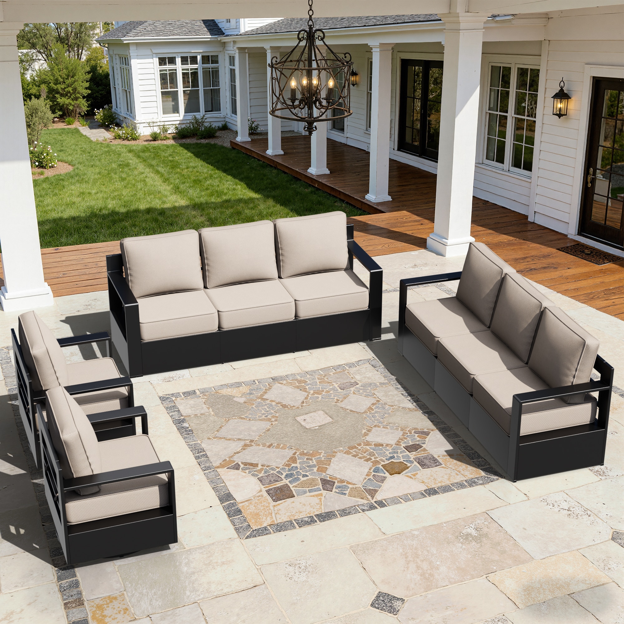Gardenbee 5 -Piece Patio Conversation Set with Beige Cushions Included