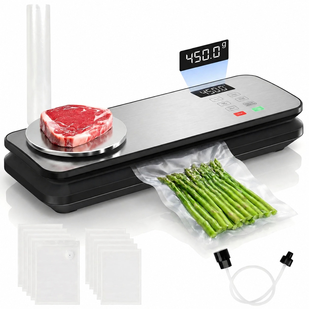 Yichuhaoxi Vacuum Sealer for Food Powerful Food Saver Machine with Digital Kitchen Scale 12 in 1 Food Vacuum Sealer with Dry and Moist Food Modes
