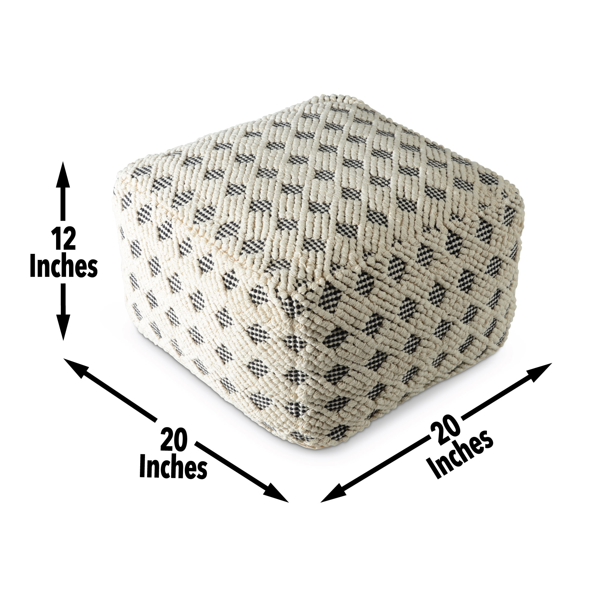 Transitional Black and Cream Handwoven Square Pouf