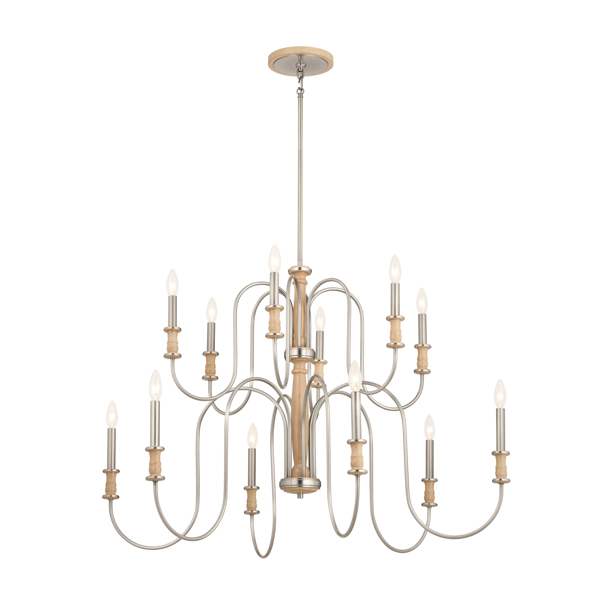 Kichler 52472NI Karthe 12 -Light Nickel Farmhouse For Use in Bedrooms, Dining Rooms, Foyers, Kitchens, Living Rooms Chandelier