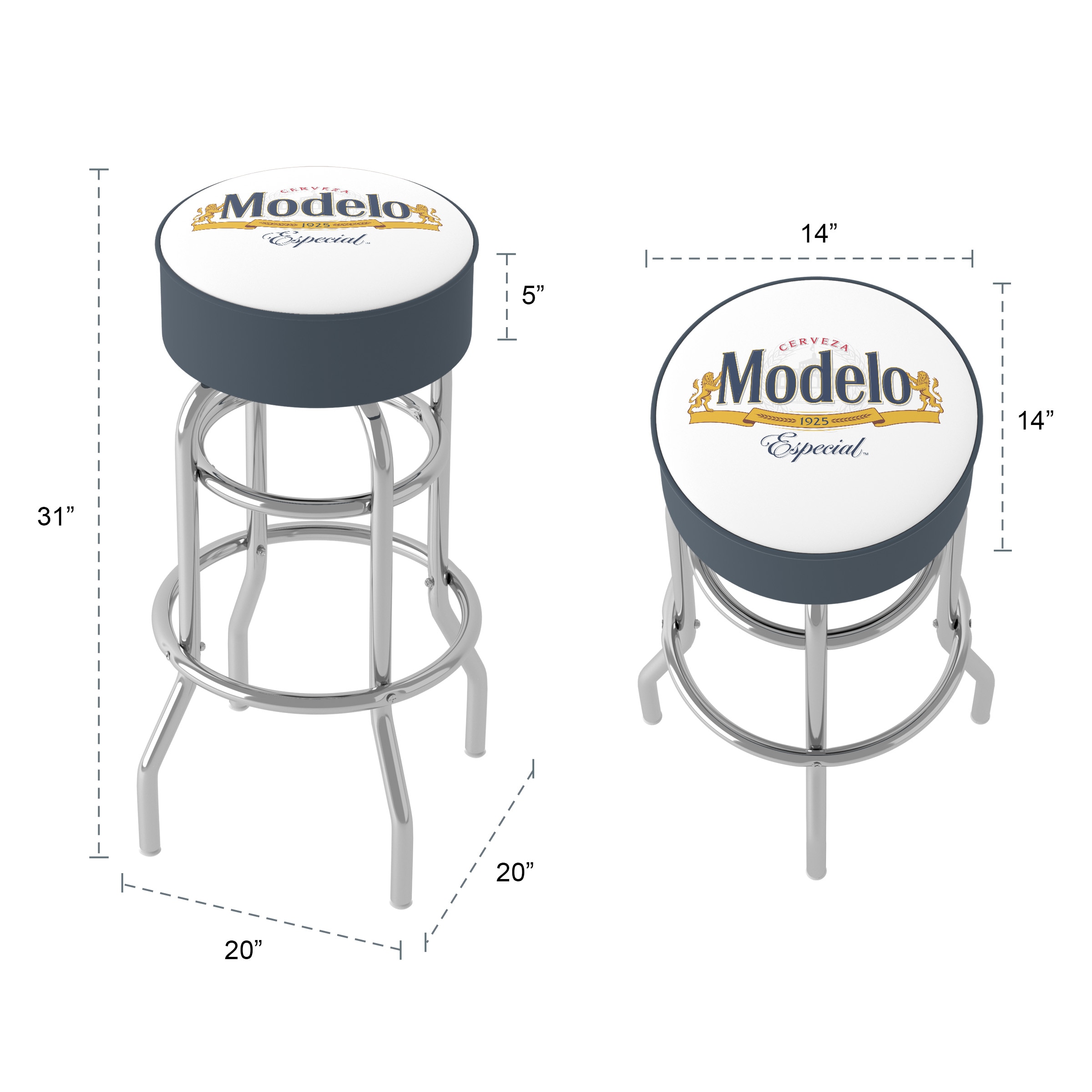 Modelo White and Blue Swivel Metal Bar Stool
