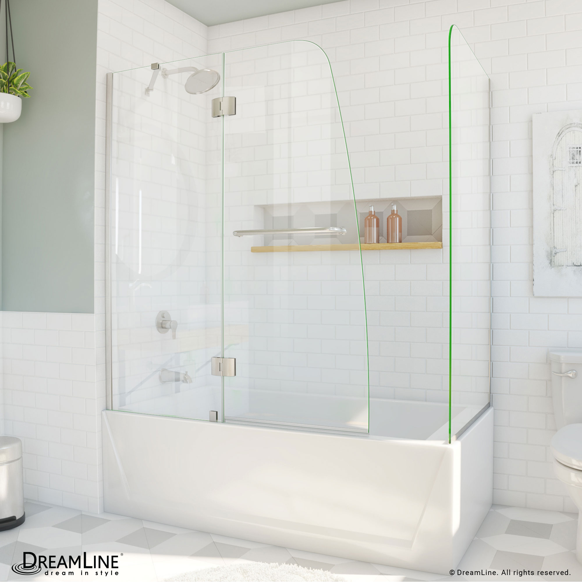 DreamLine SHDR-3148586-RT-04 Aqua Brushed Nickel 56-in to 60-in W x 58-in H Frameless Hinged Bathtub door