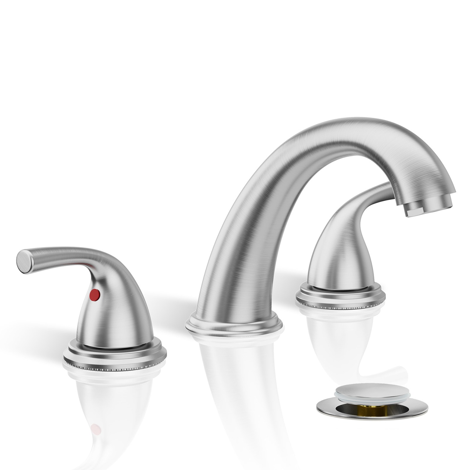 Phiestina LWBF03008-B11-GBN Brushed Nickel Widespread 2-handle Low-arc Commercial/Residential Handle Bathroom Sink Faucet with Drain