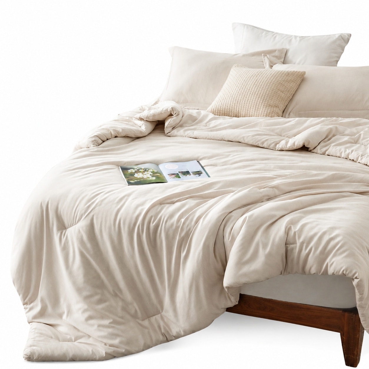 Etokfoks  Beige Melange Queen Microfiber Comforter Set Soft Heathered 3 Piece Bedding with 2 Pillow Shams