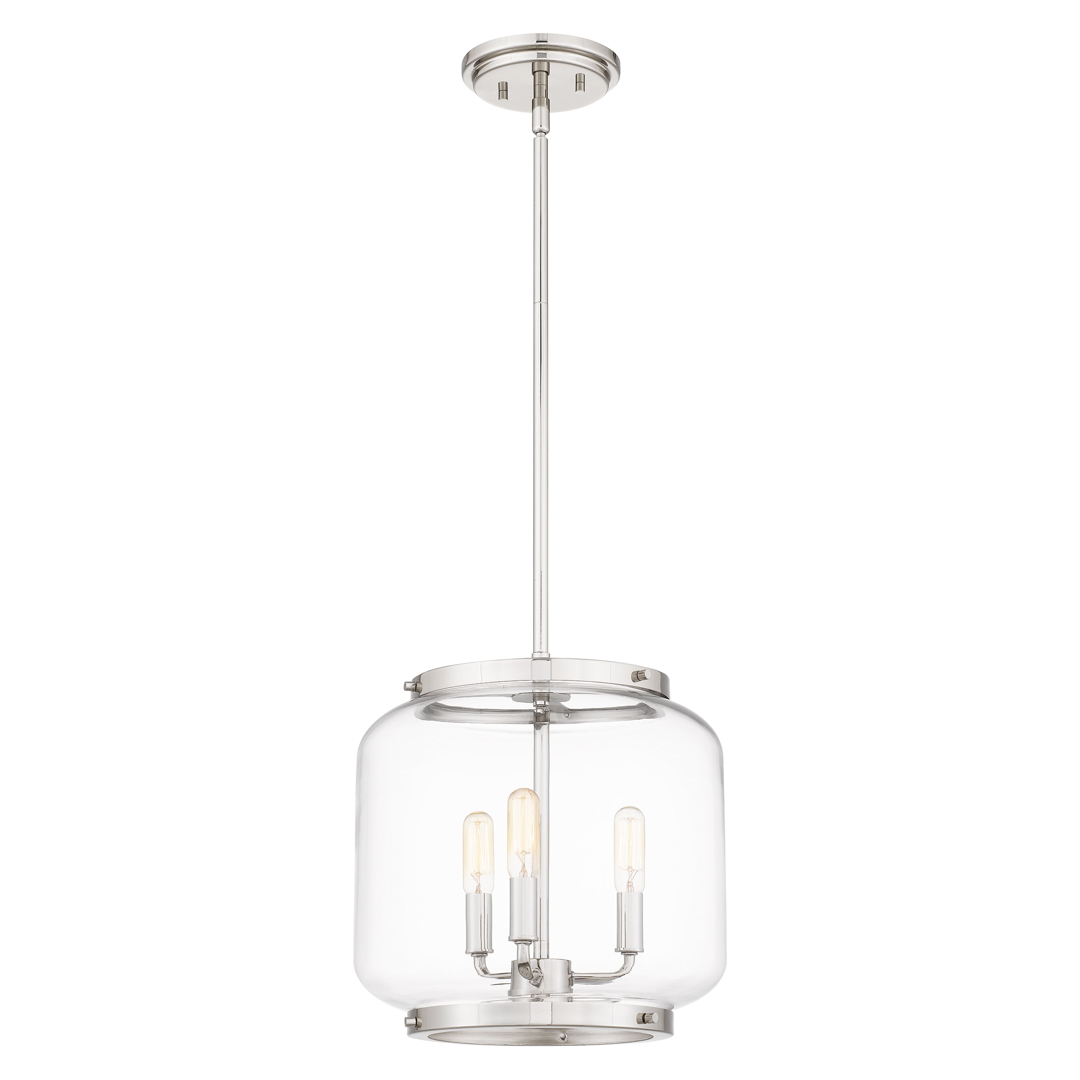 Polished Nickel Glass Drum Mini Pendant Light