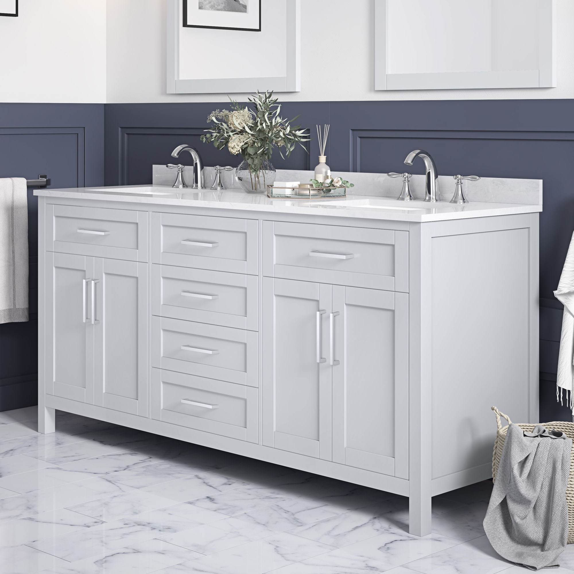 Tahoe 72'' Dove Gray Double Sink Bathroom Vanity with Chrome Hardware