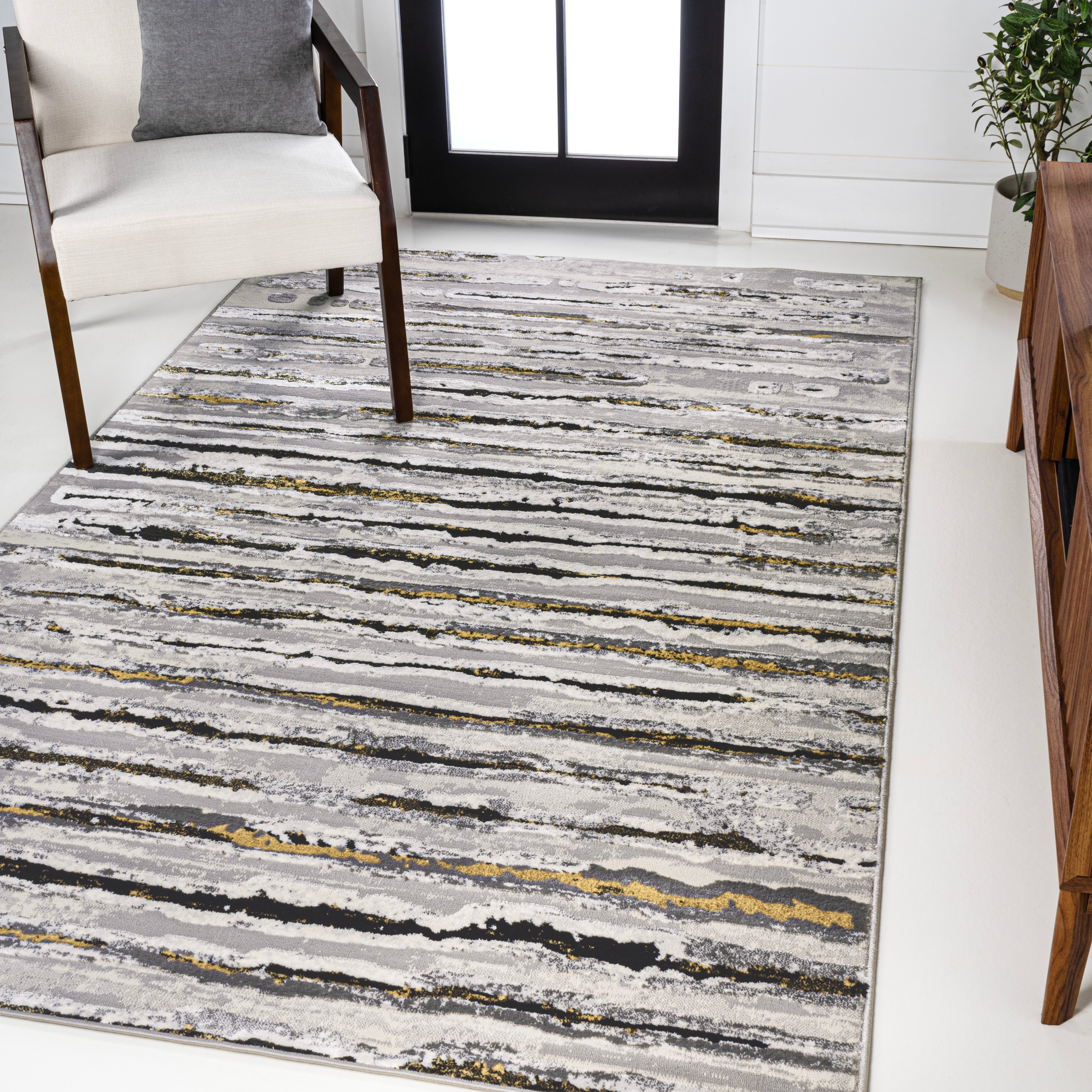 JONATHAN  Y SOR204B-8 Silk Orchid Batten 8 x 10 (ft) Loomed Polypropylene Gray/Black Rectangular Indoor Solid Vintage Area rug