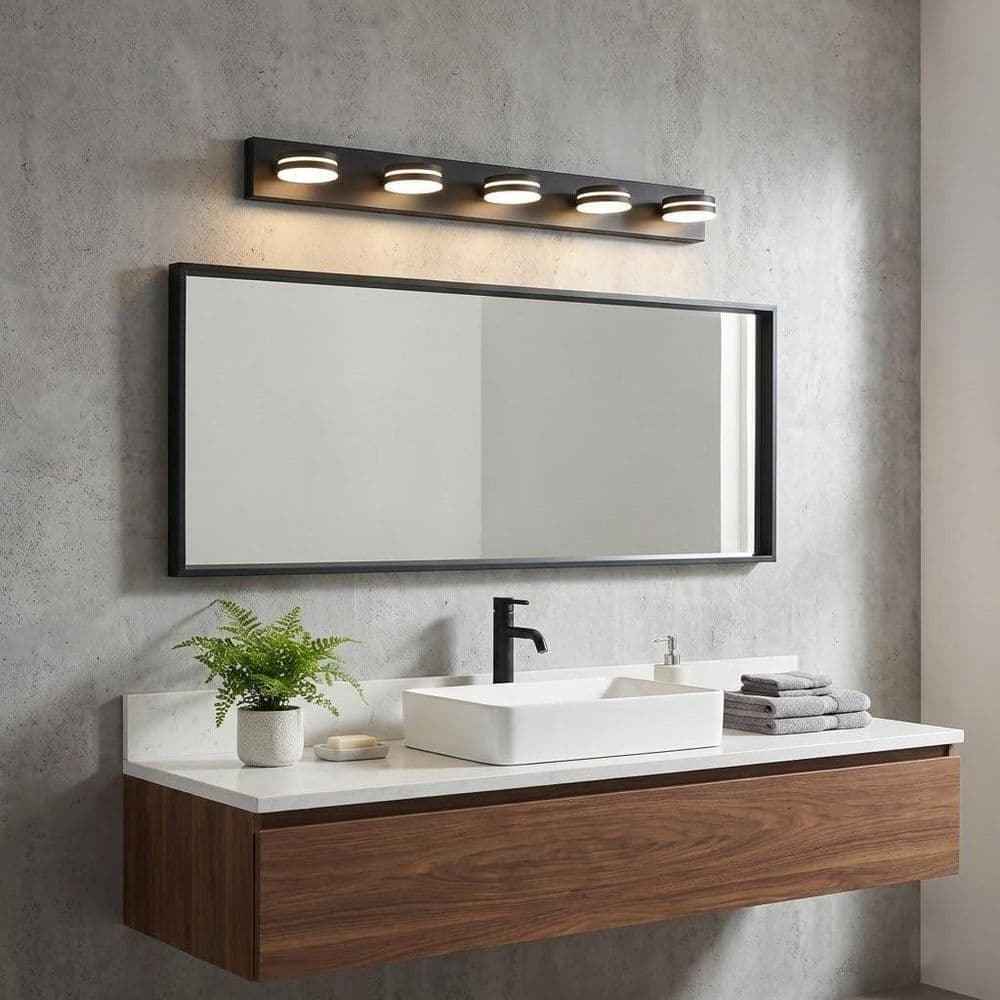 DAYAUM 40.55 in. 5-Light Matte Black Modern Bathroom Vanity Light with 5CCT Selectable LED