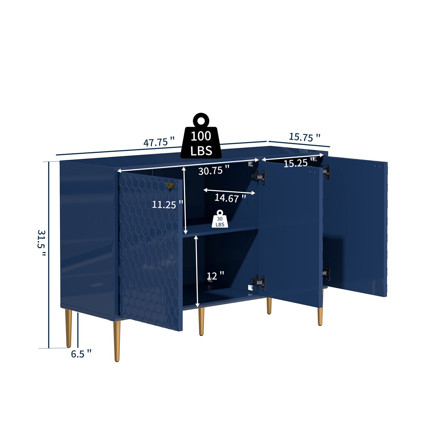 Blue Honeycomb Pattern MDF Office Cabinet with Adjustable Shelving