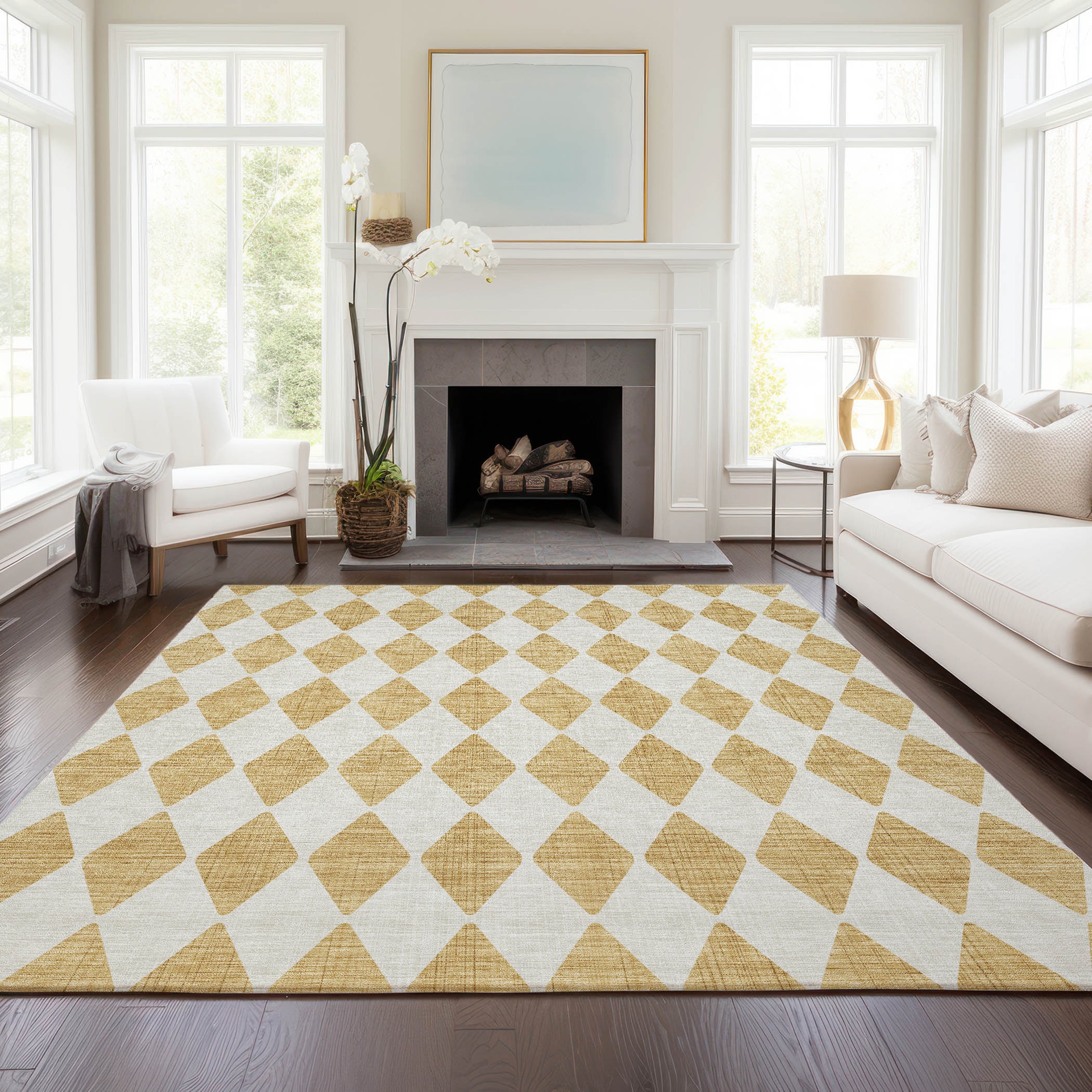 Addison Rugs ACN578GO8X10 Chantille ACN578GO 8 x 10 (ft) Polyester Gold Rectangular Indoor/Outdoor Geometric Machine washable Area rug