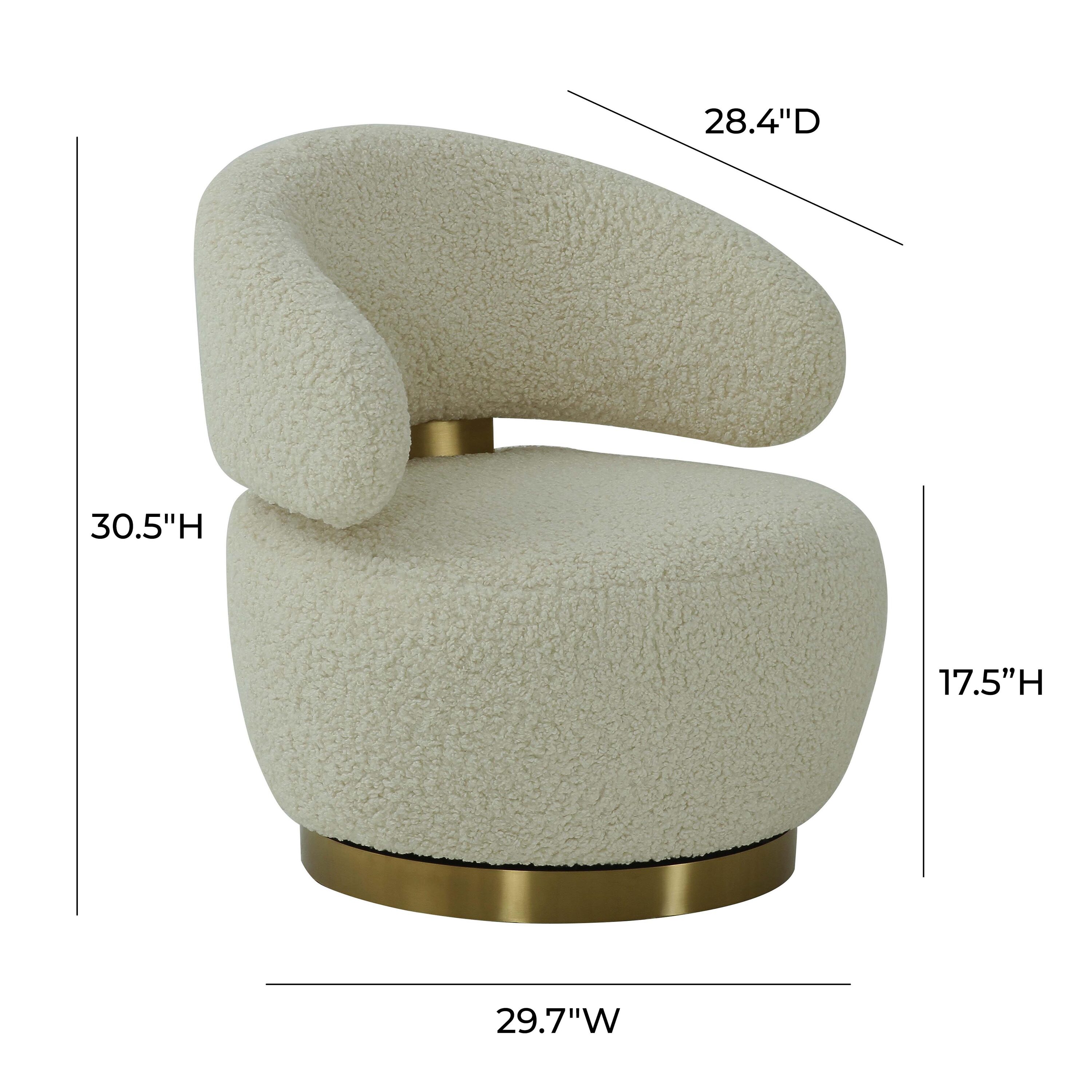 Beige Velvet Barrel Swivel Chair with Brass Base