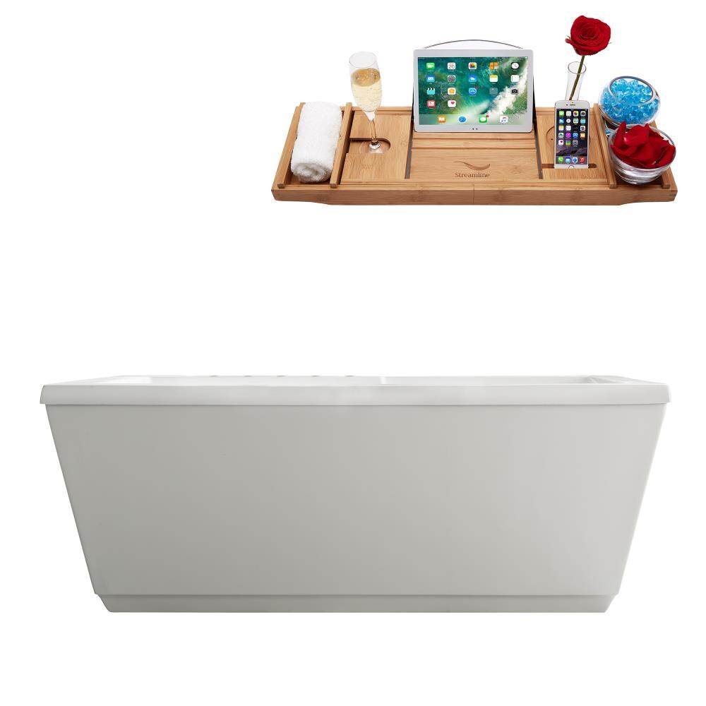 Streamline M-2020-67FSWH-DM 66.9-Inches x 34.6-Inches Glossy White Acrylic Rectangular Freestanding Soaking bathtub Drain ( Reversible Drain )