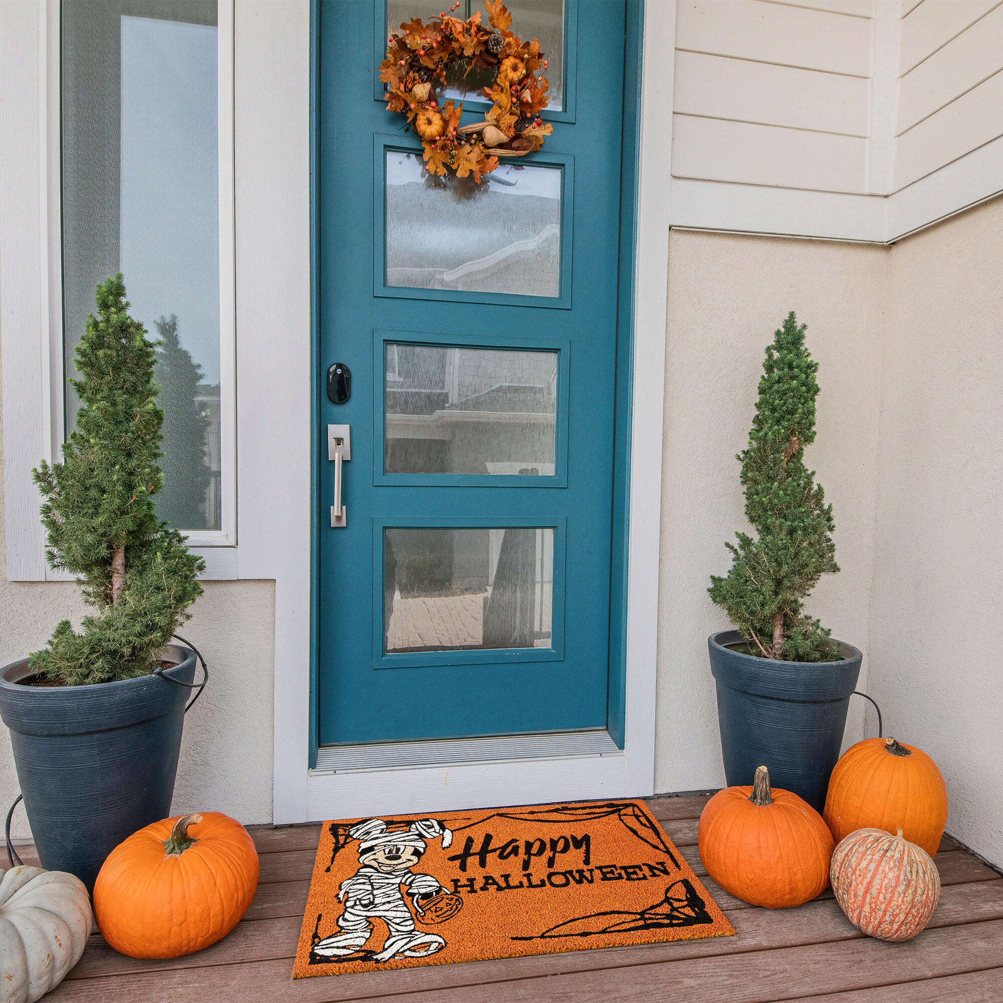 Disney Happy Halloween shops Mickey Mouse Pumpkin Outdoor Mat & Raven Globe Bundle