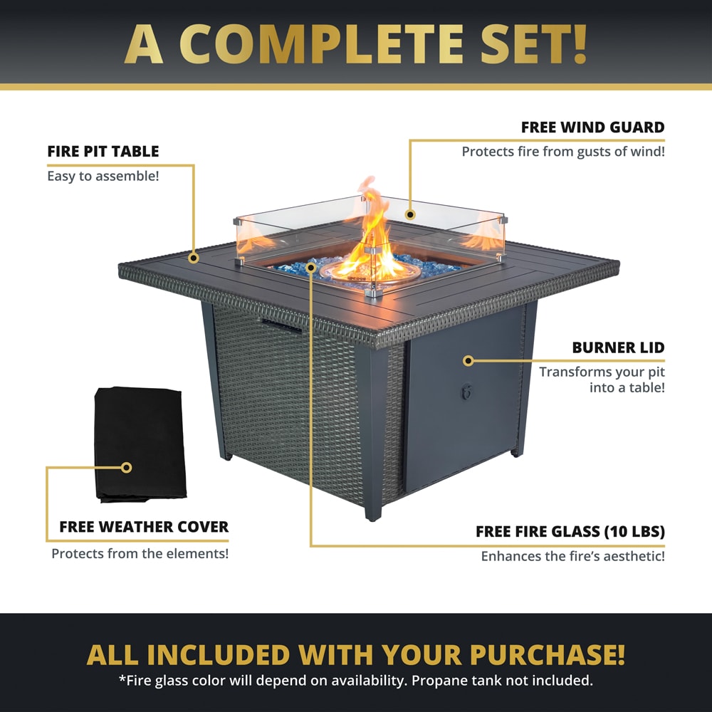 Ethan 42-inch Gray Aluminum and Rattan Gas Fire Pit Table