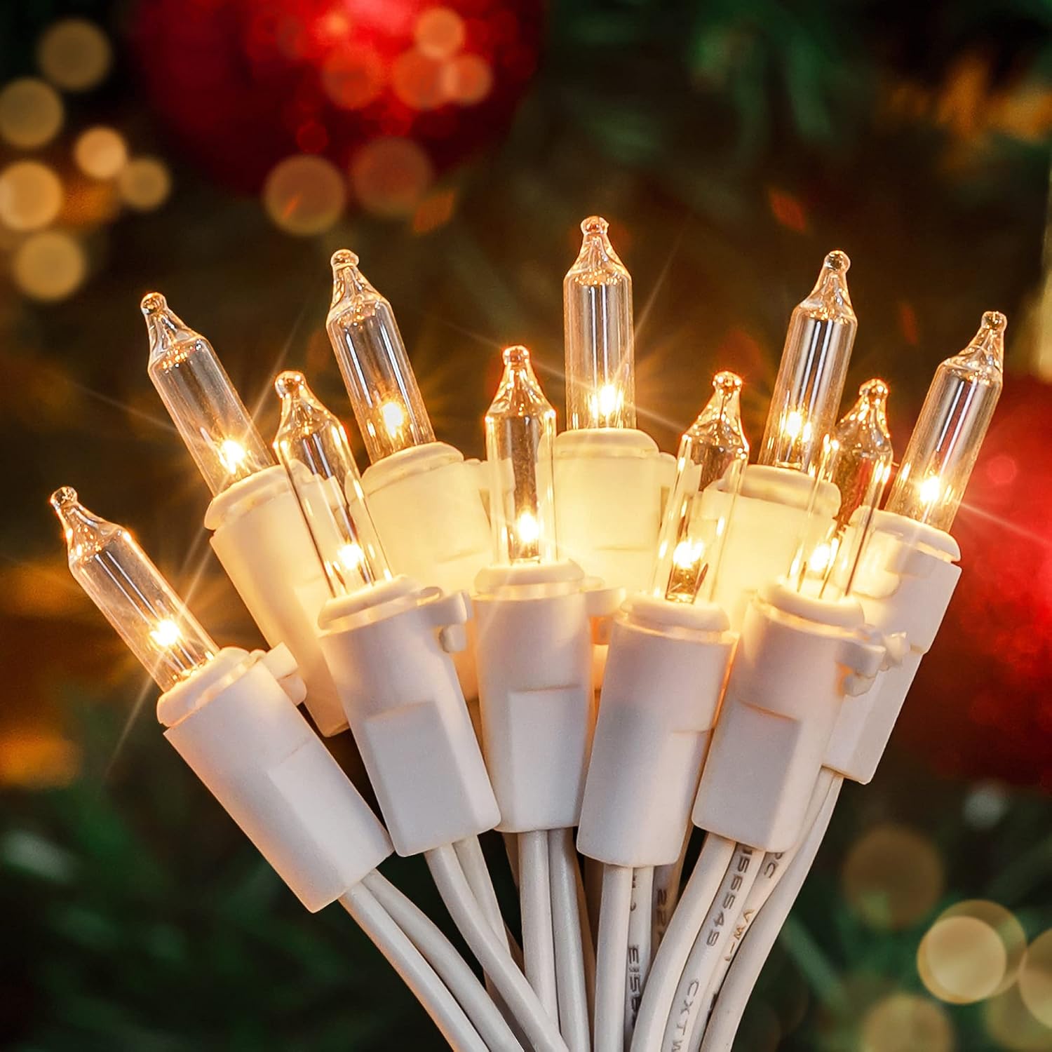 Segrass 50-Count Warm White Incandescent Mini String Lights 2-Pack White Wire 13 ft Per Strand Indoor Outdoor Plug-In Christmas Tree Holiday Decor