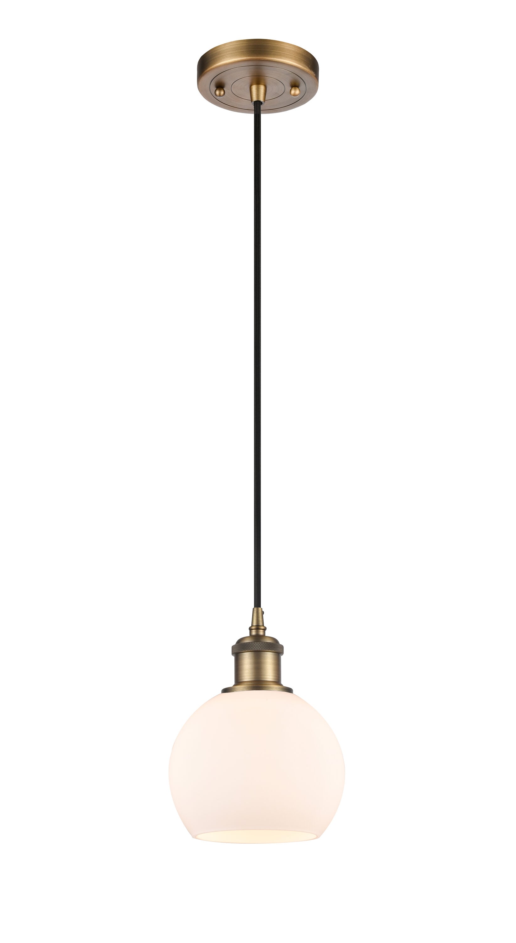 Innovations Lighting 516-1P-BB-G121-6 Athens Brushed Brass, Matte White Industrial Opal glass Globe Mini Hanging Pendant light