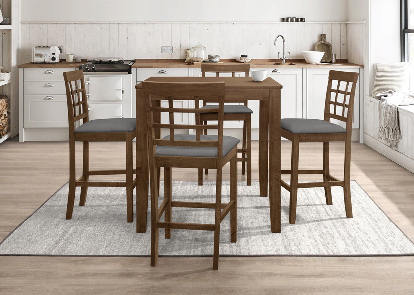 Home Design Brown Transitional Dining Room Set with Square Table ...