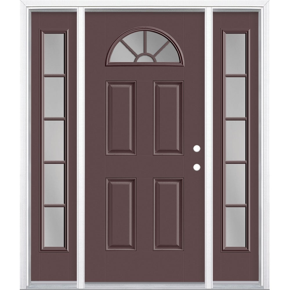 Masonite 1218445 60-in x 80-in x 4-9/16-in Fiberglass 1/4 lite Left-hand inswing Currant Painted Prehung Front Door with Sidelights with Brickmould Insulating core with Grilles