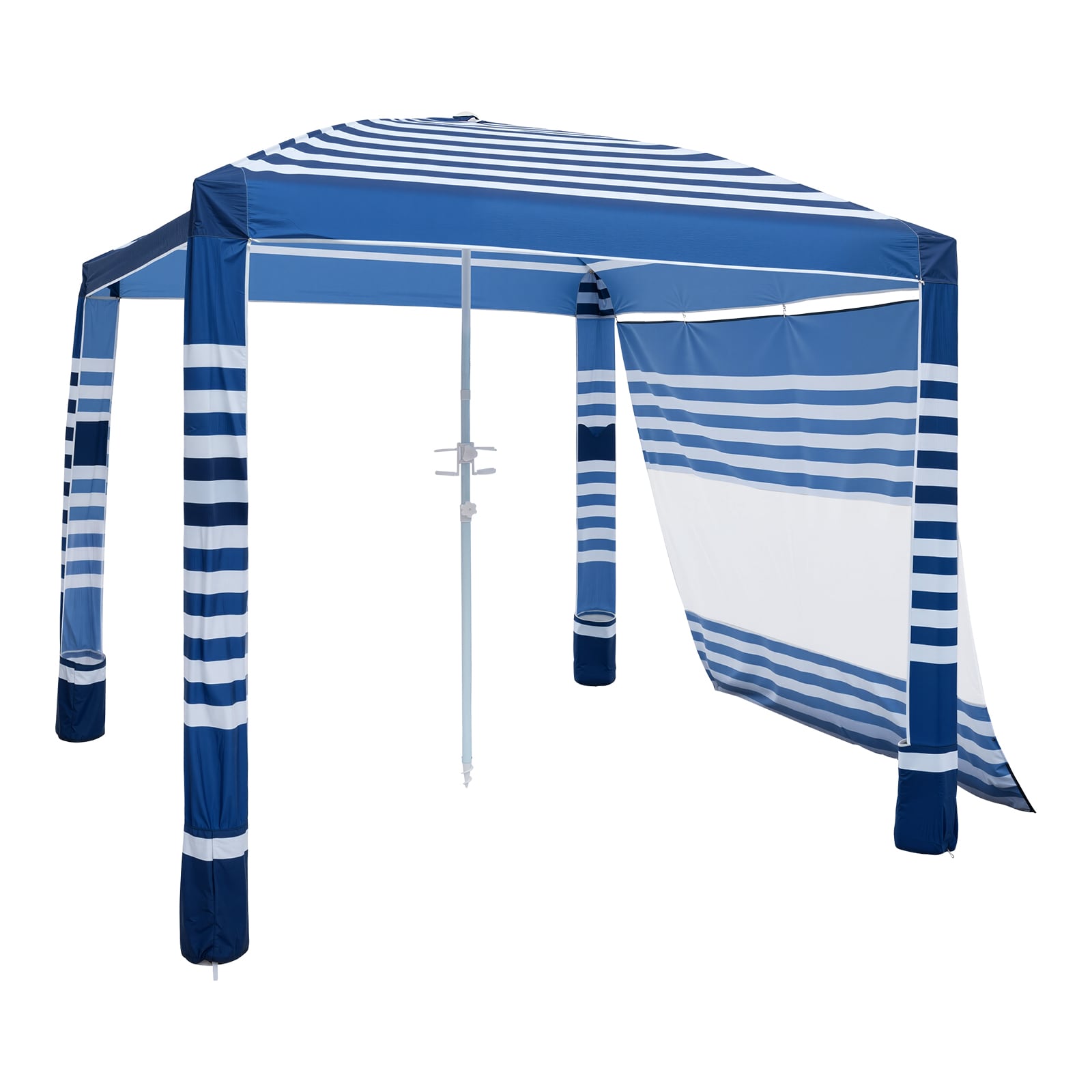 VEVOR Beach Cabana 8 x 8 ft Beach Canopy with Side Wall UPF 50+ Protection Easy Setup Cabana Tent with Sand Pockets Adjustable Height Portable Shade Sun Shelter Umbrella for Family Navy Stripes