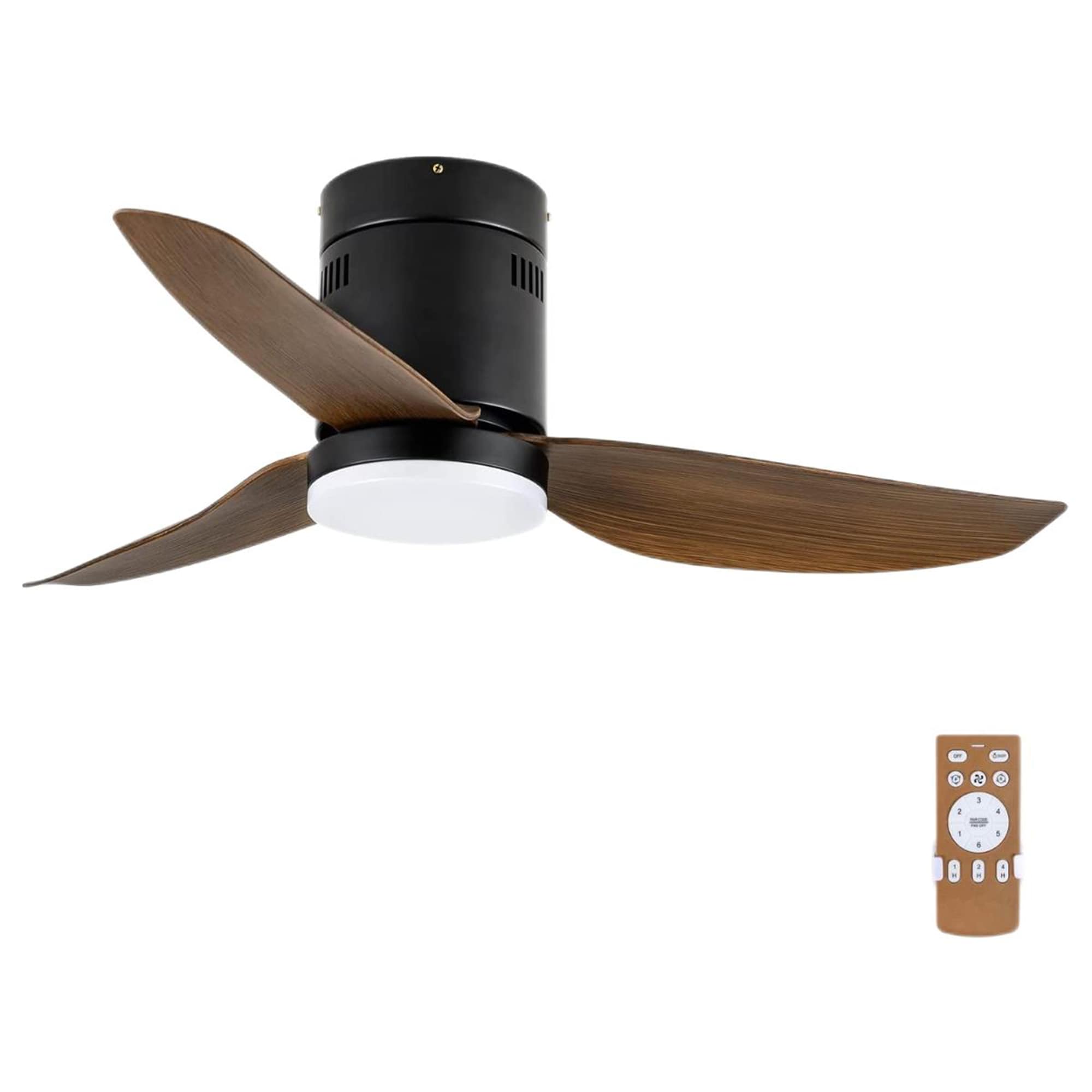 ExBrite DICF0041 23-in Color-Changing Integrated LED Flush Mount Matte Black with Ceiling Fan With Light - Remote Included ( 3 -Blade )