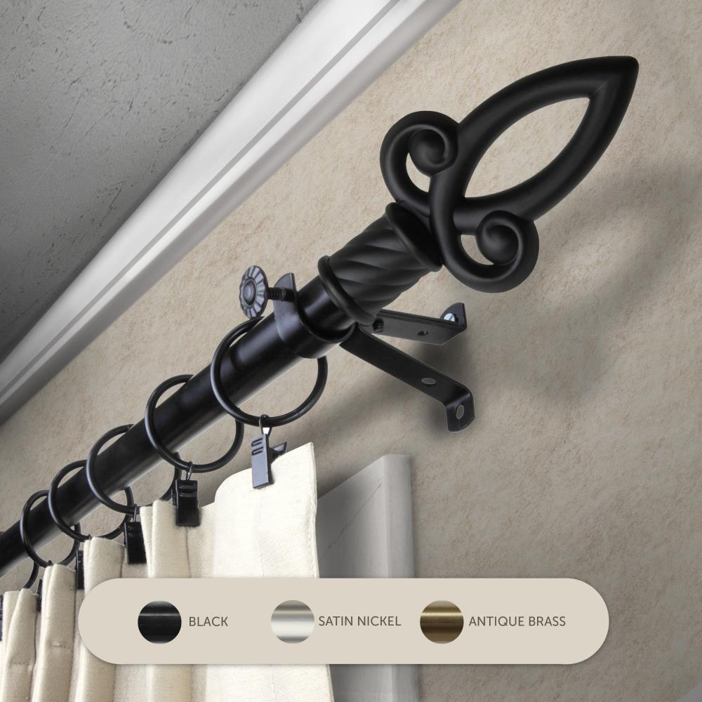 Hart & Harlow L4822-662 13/16-in Sonca 66-in to 120-in Black Steel Single curtain rod with Finials