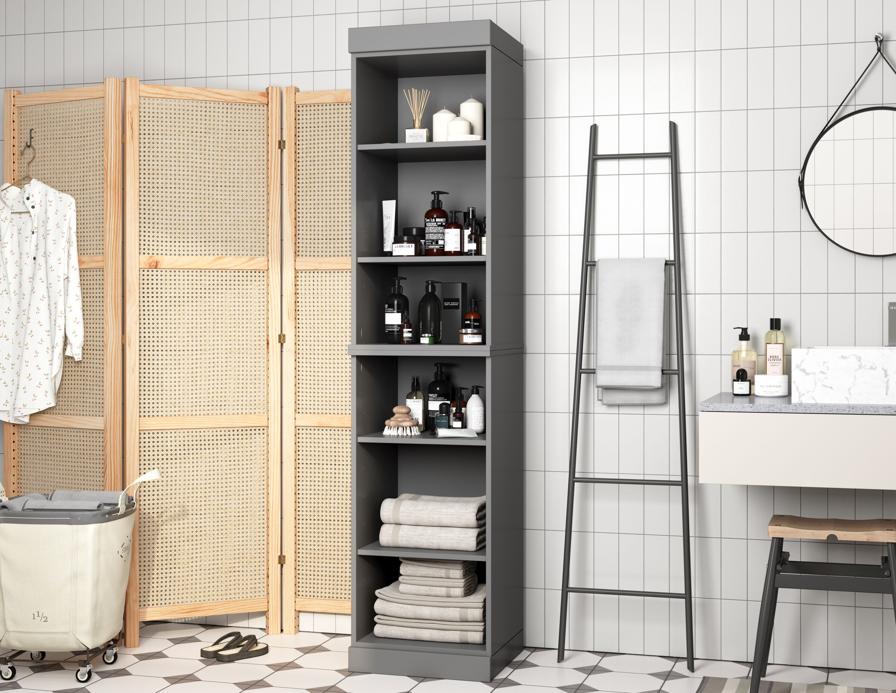 Palace Imports Solid Wood Tall Modular Narrow Bathroom Linen Laundry Room Storage Cabinet