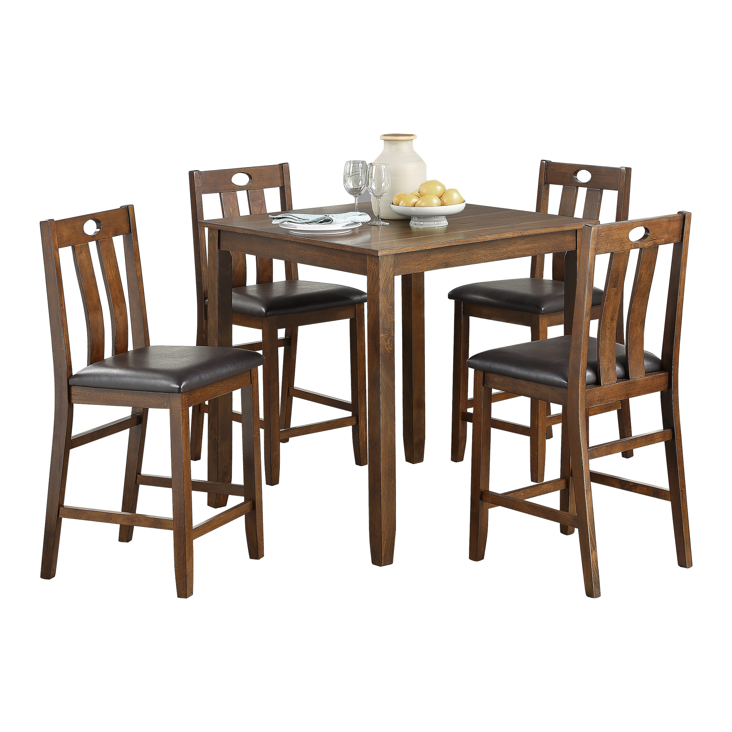 Siavonce XH70894 Brown Transitional Dining Room Set with Square Table ( Seats 4 )