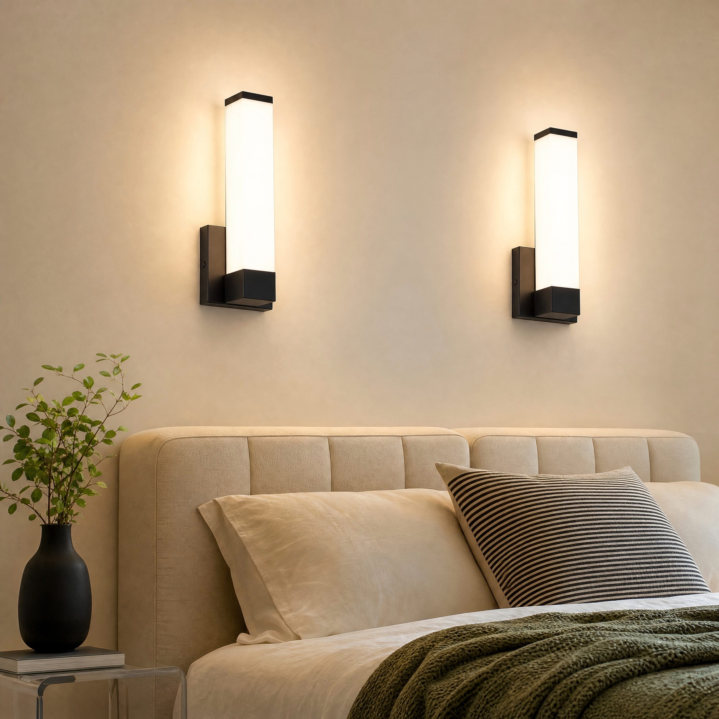 DAYAUM 4.72in. Matte Black Modern Wall Sconce (2-Pack) with LED 3000K Dimmable