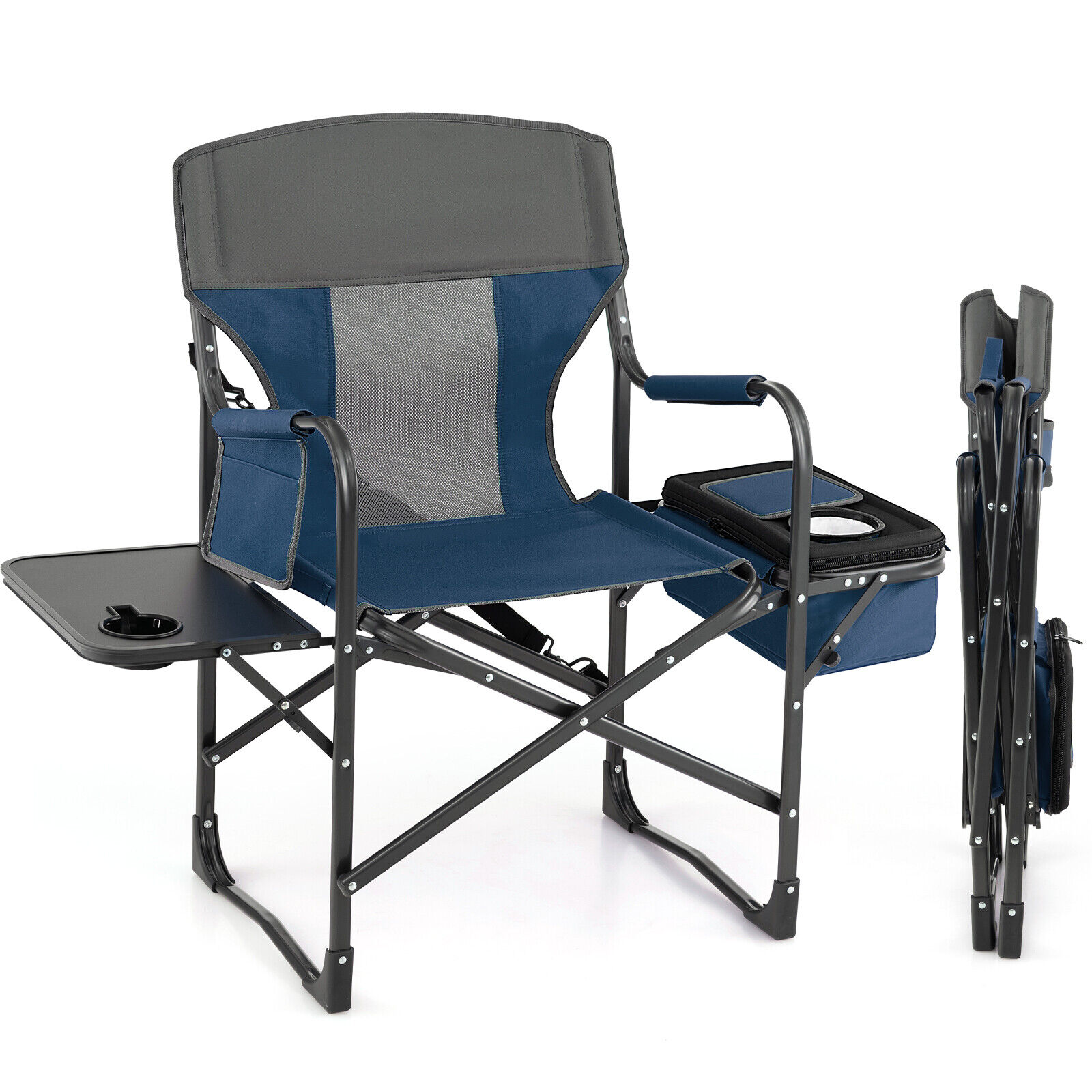Volenca Folding Directors Camping Chair with Removable Padded Armrest Side Table Cooler Bag and Portable Carry Strap 400-lb Capacity