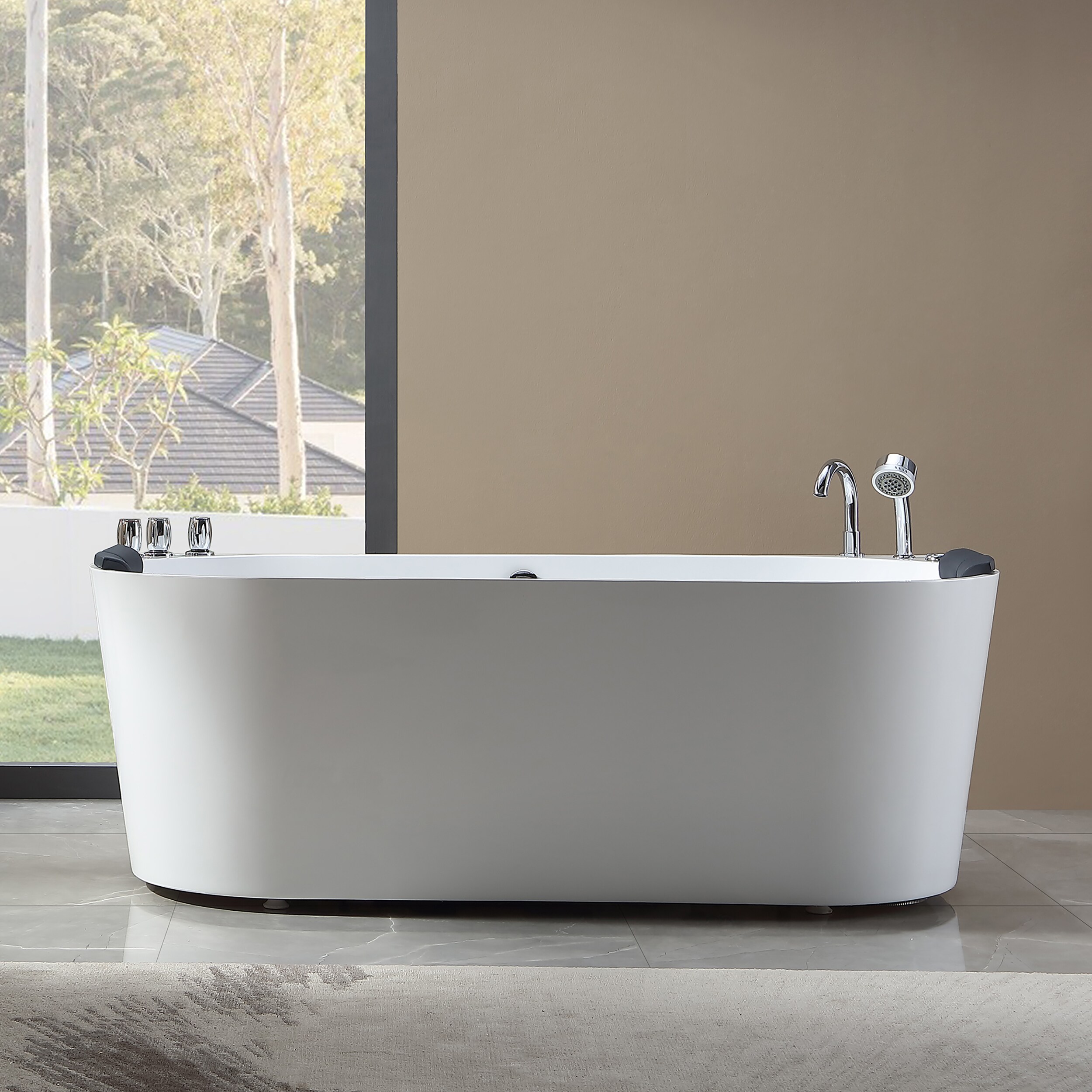 Empava 67 Inch Freestanding Whirlpool Bathtub with 8 Jets Luxury Acrylic  Massage SPA Soaking Bath Tub Double Ended, White