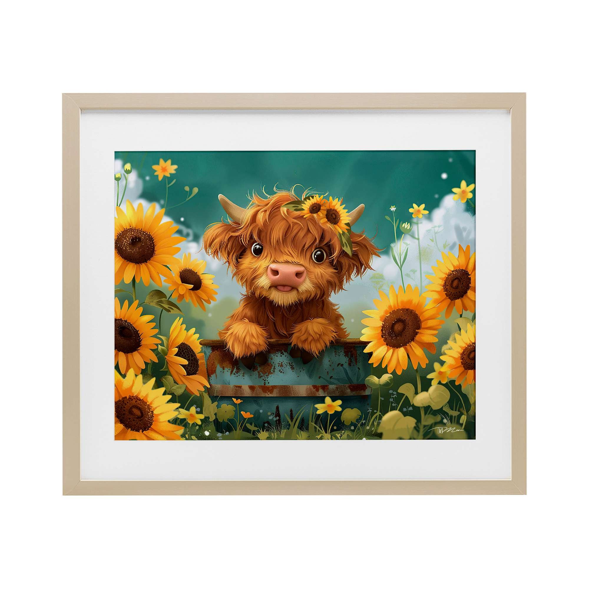 Stupell Industries Cute Happy Highland Cow Brown Framed Print Under Glass 16 x 13 #199847478612