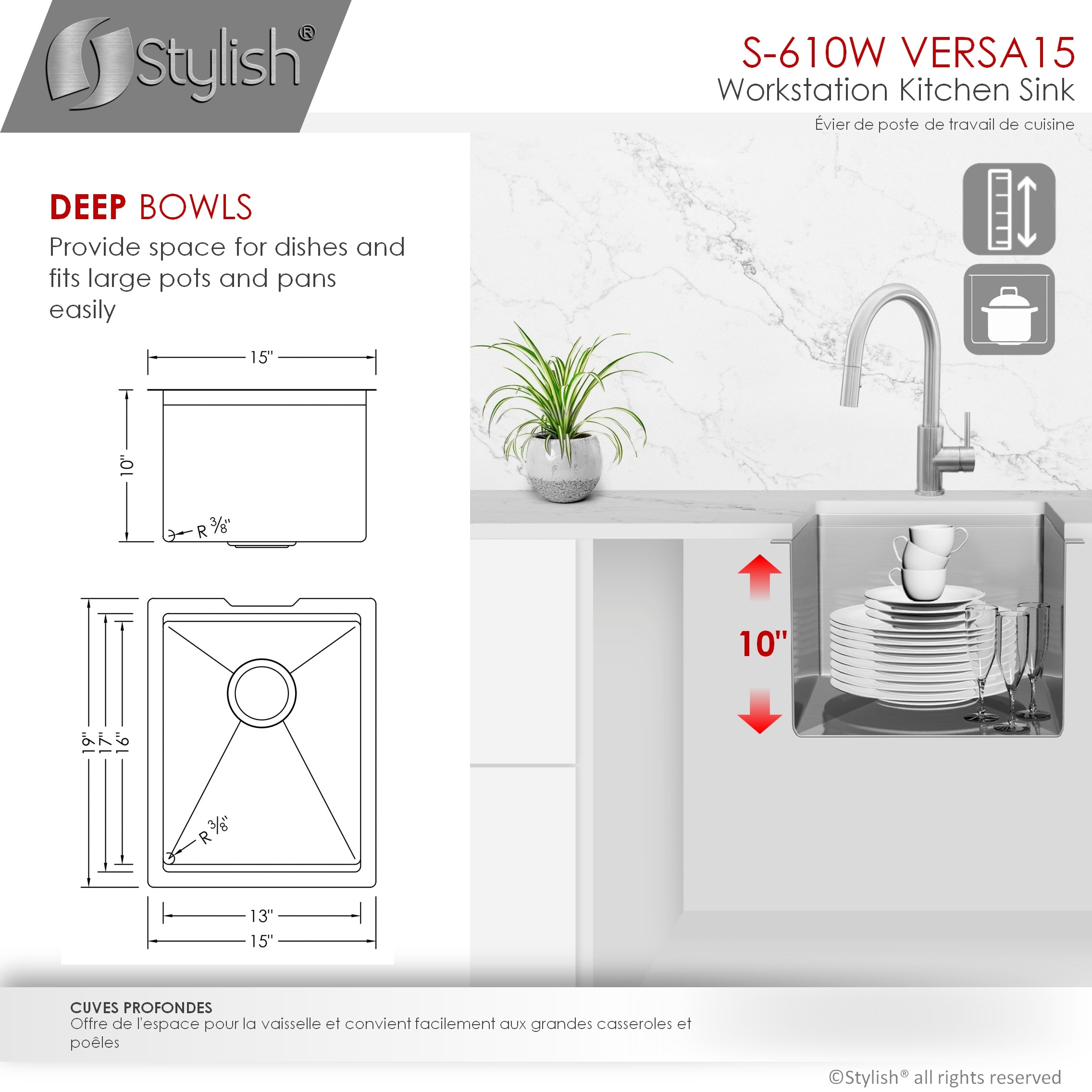 Stylish S-610W1 Kitchen-Sinks - View #5
