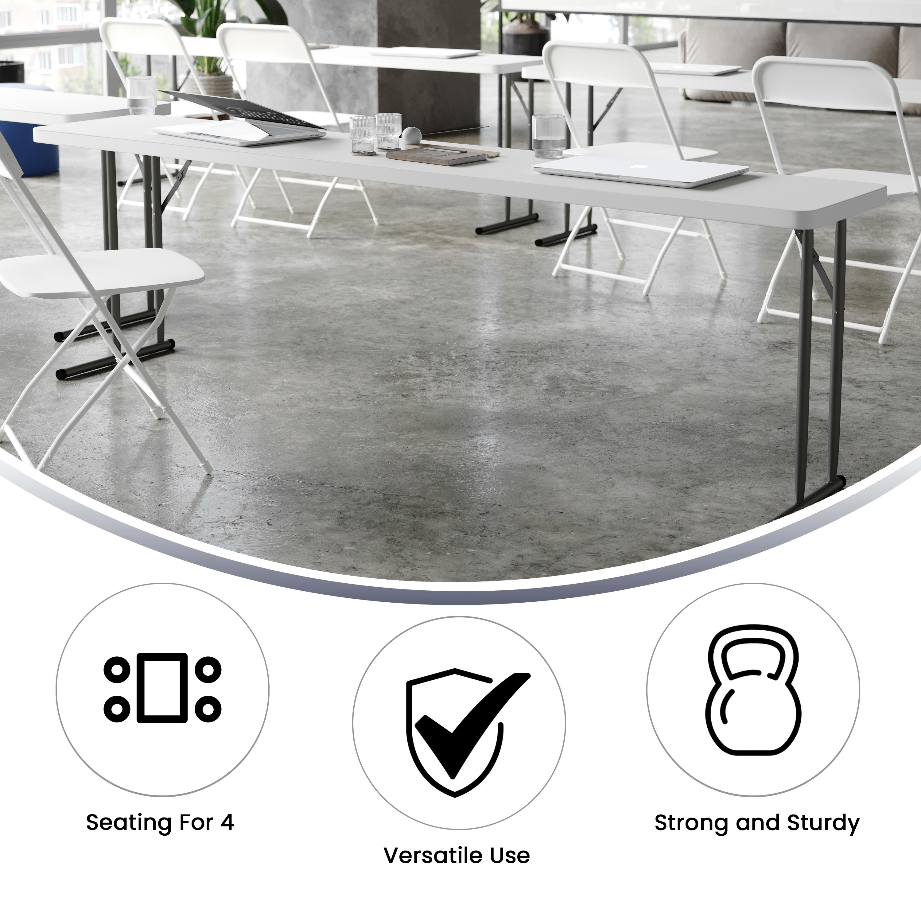 Powder Coated Gray Metal Rectangular Folding Table