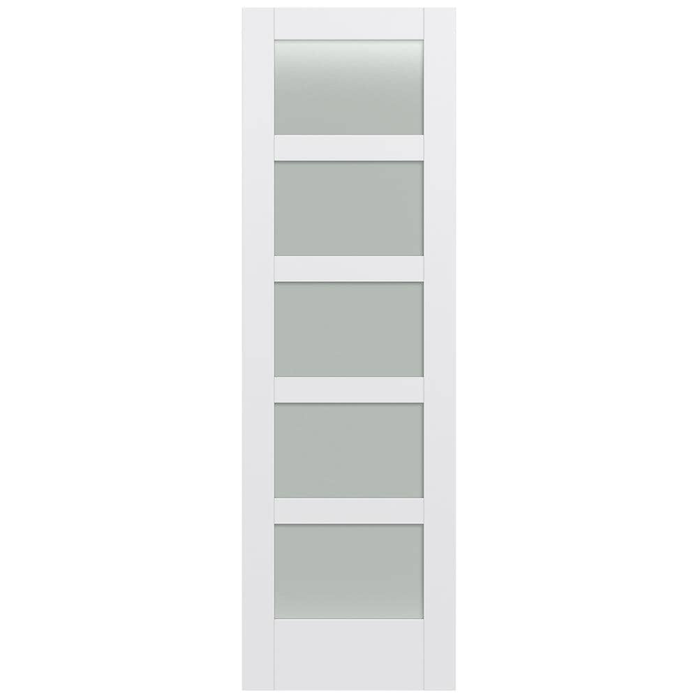 JELD-WEN LOWOLJW221100396 MODA 1055W 32-in x 96-in Primed 5-panel equal Frosted glass Smooth Solid core Primed MDF Slab Door