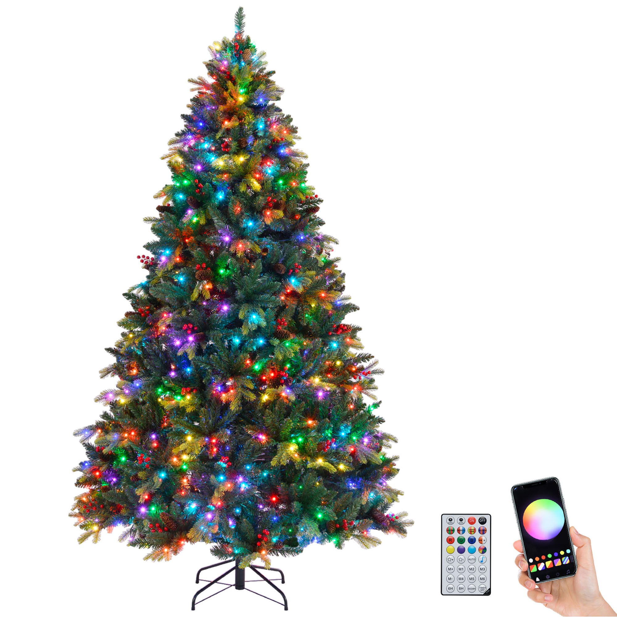 Costway 8-ft Alaskan pine Artificial Christmas Tree Multicolor/White LED Lights