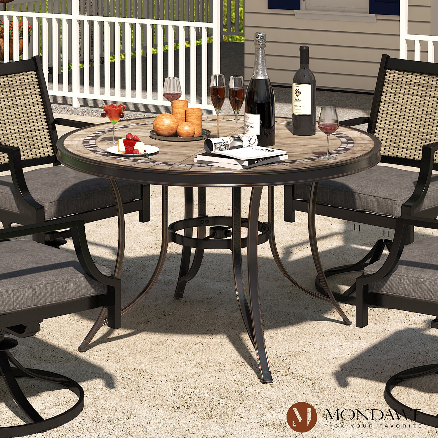 Mondawe Round Outdoor Dining Table 48 In W X 48 In L With Umbrella Hole