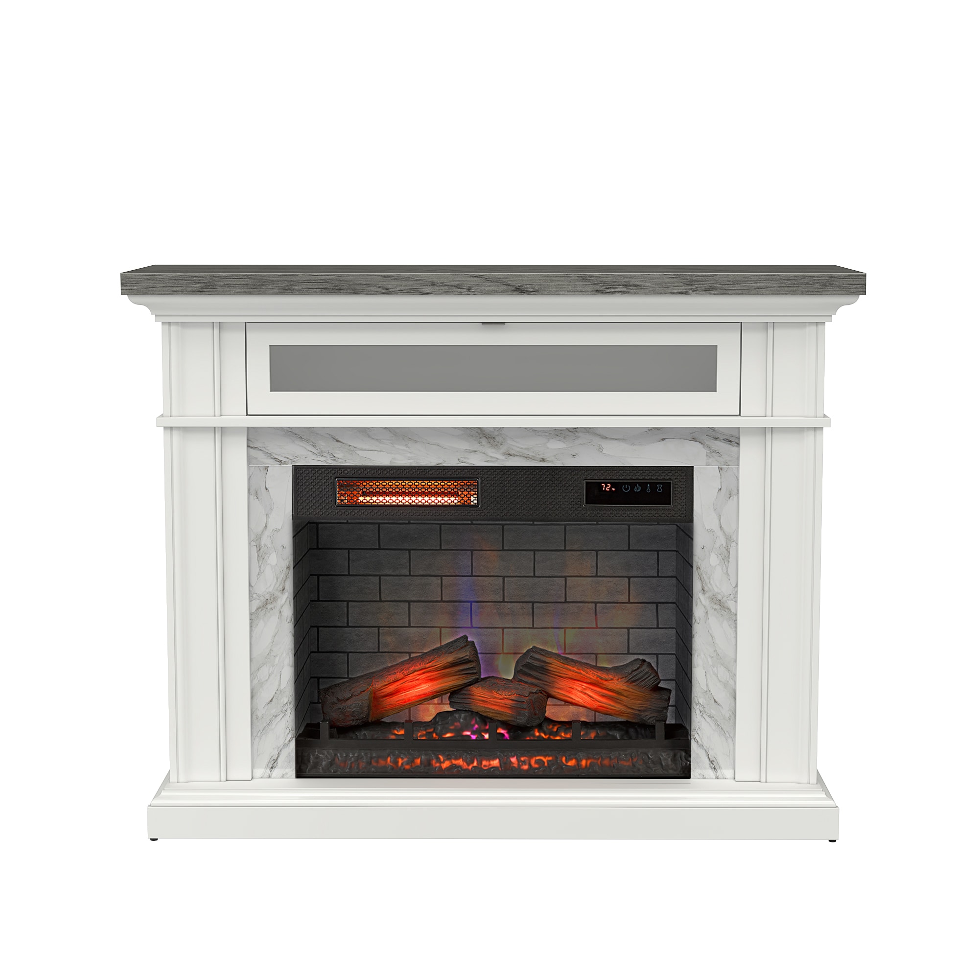 51-in W x 40-in H x 15.5-in D Bright White Composite Modern Fireplace Mantel | - allen + roth 149148