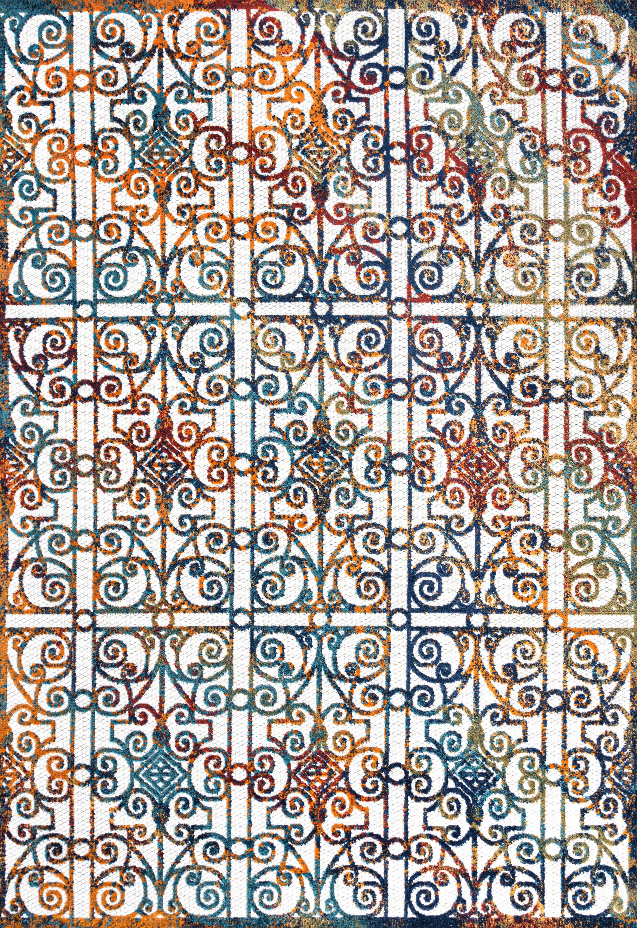 Blue and Cream Trellis Synthetic 4' x 6' Reversible Rug