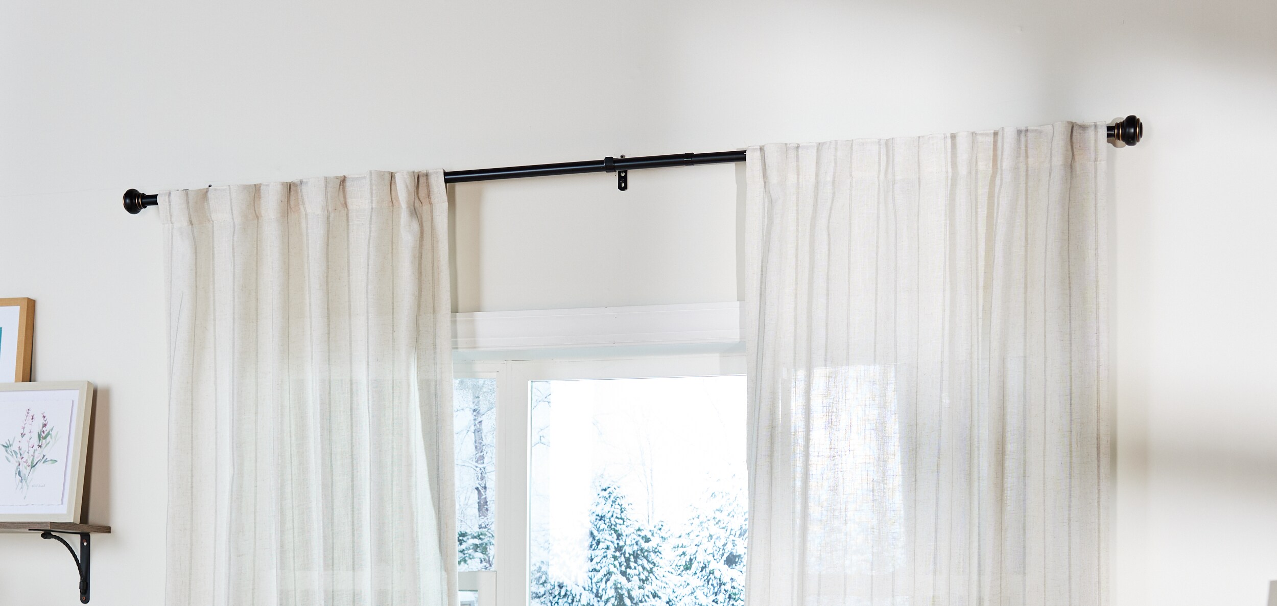 allen + roth 72-in to 144-in Matte Black Steel Single Curtain Rod with Finials